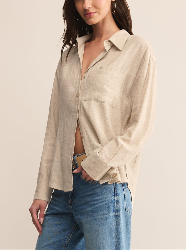 Alfie Linen Button Up - Flax