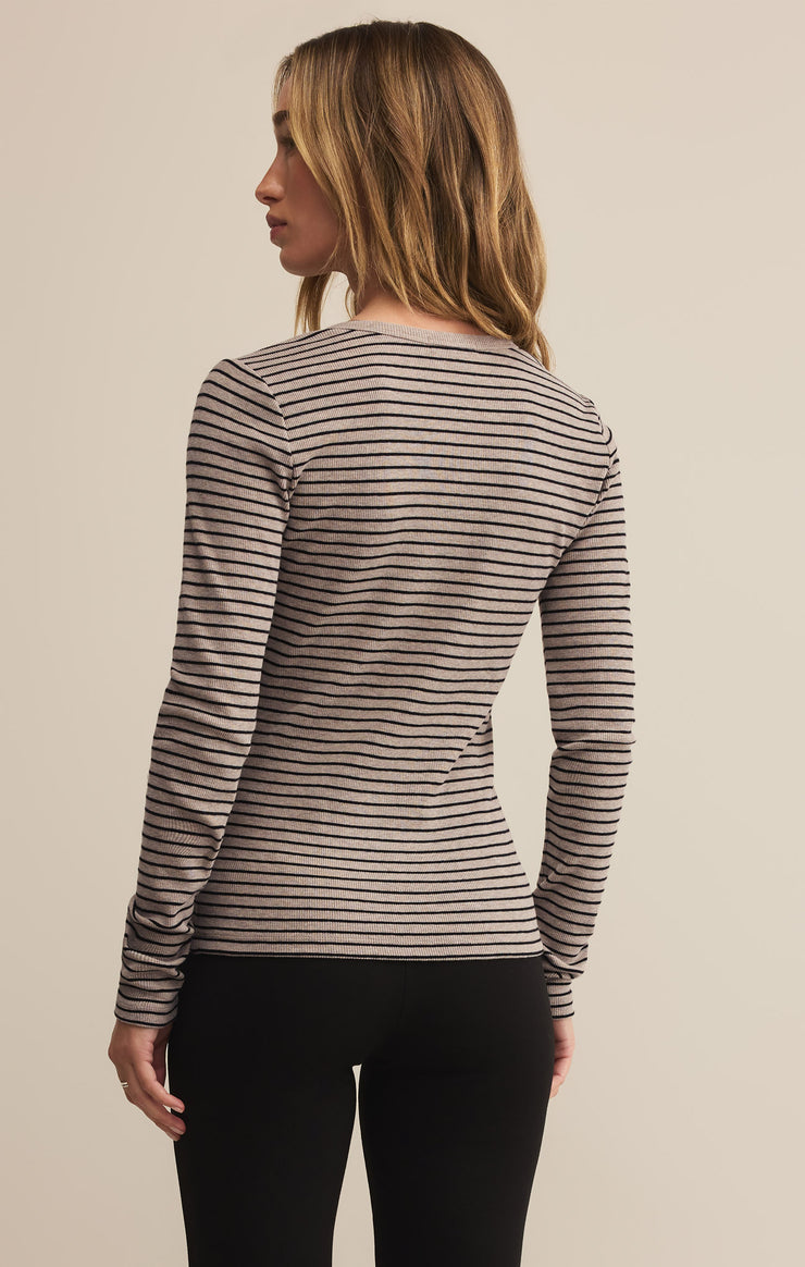 Stella Stripe Henley - Heather Taupe