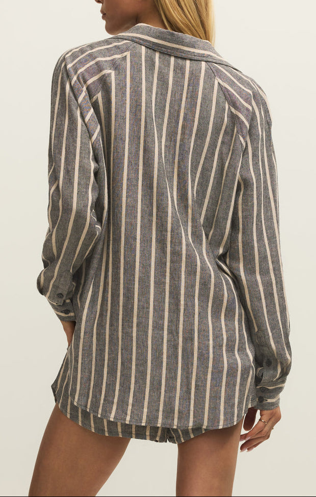 The Perfect Linen Striped Top - Black