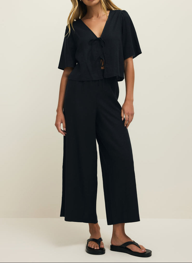 La Belle Linen Cropped Top - Black