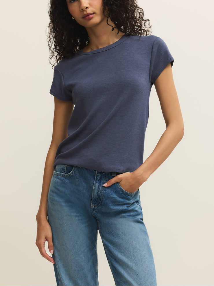 Renae Rib Short Sleeve Top - Indigo