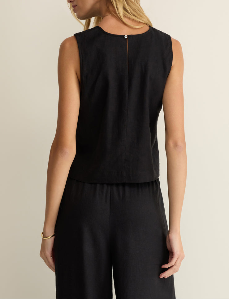 Sloane Linen Cropped Tank Top - Black