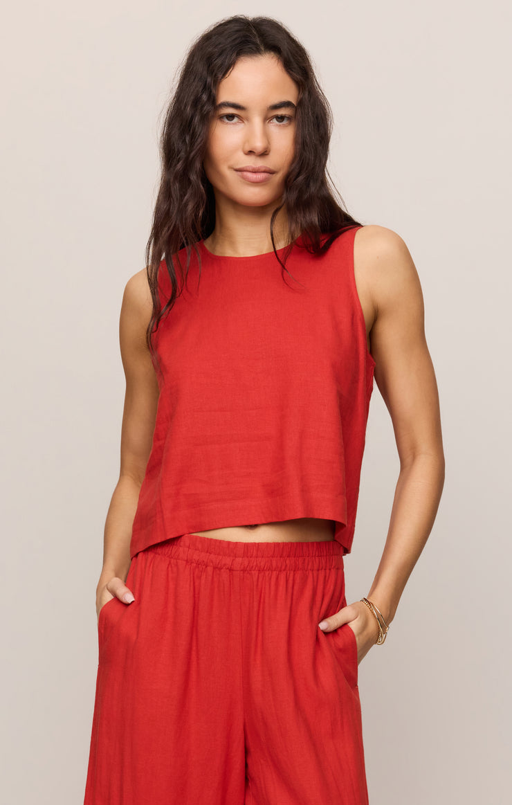 Sloane Linen Top - Chili Pepper