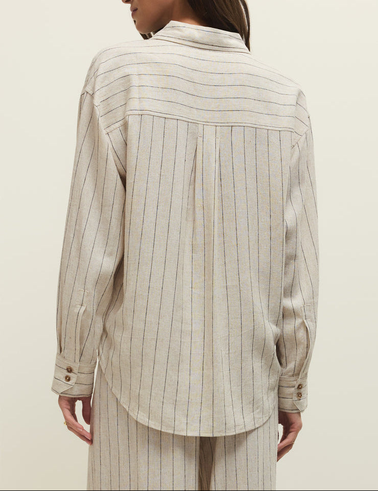 Alfie Striped Button Up Top - Linen