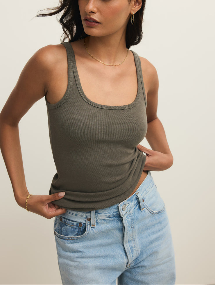 Renae Slub Rib Tank - Khaki Green