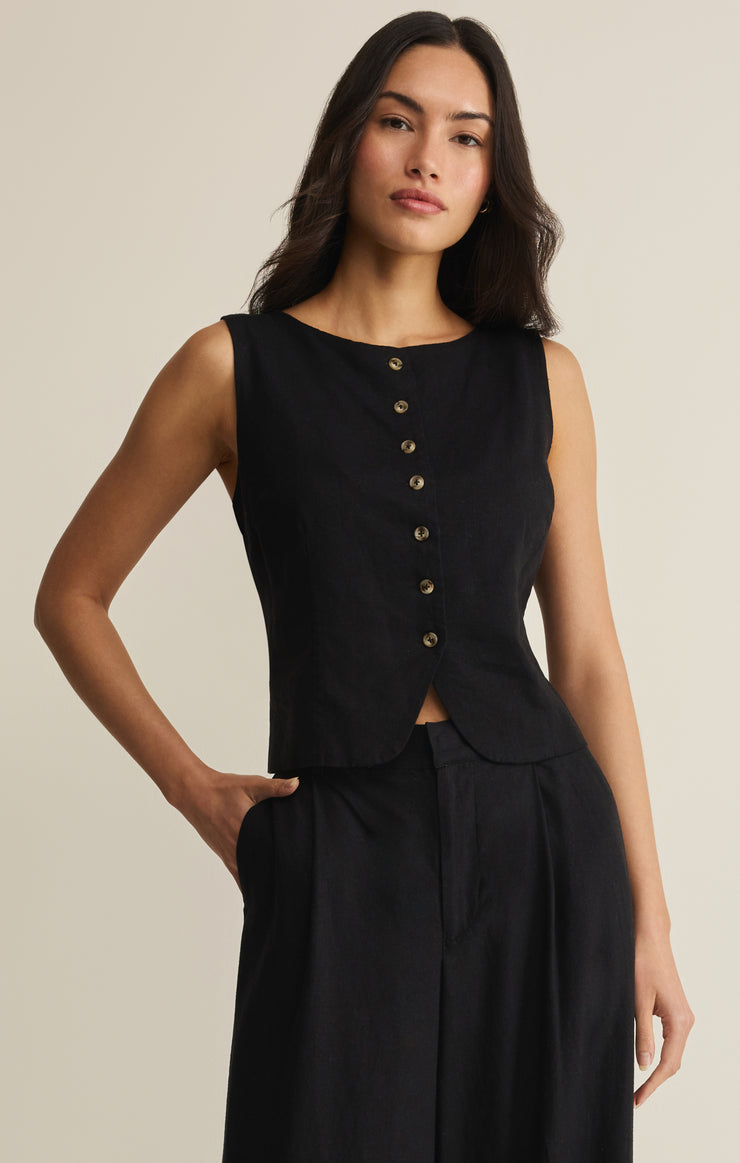 Roman Linen Vest - Black