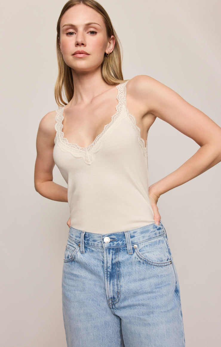 Eve Lace Trim Tank - Sandstone