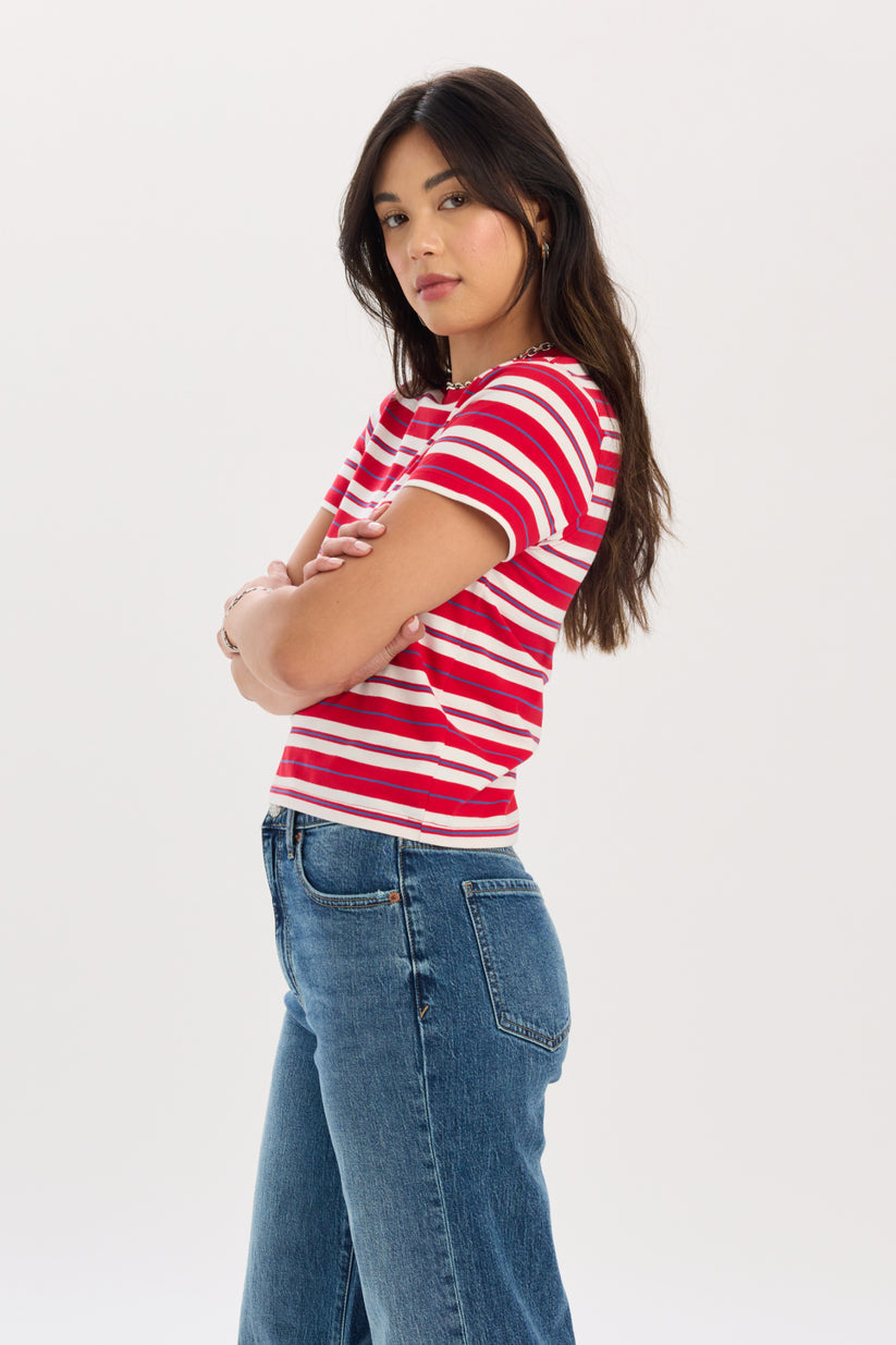Zuma Crew Neck Tee - Scarlet Stripe
