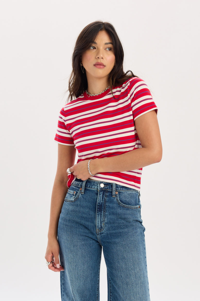 Zuma Crew Neck Tee - Scarlet Stripe