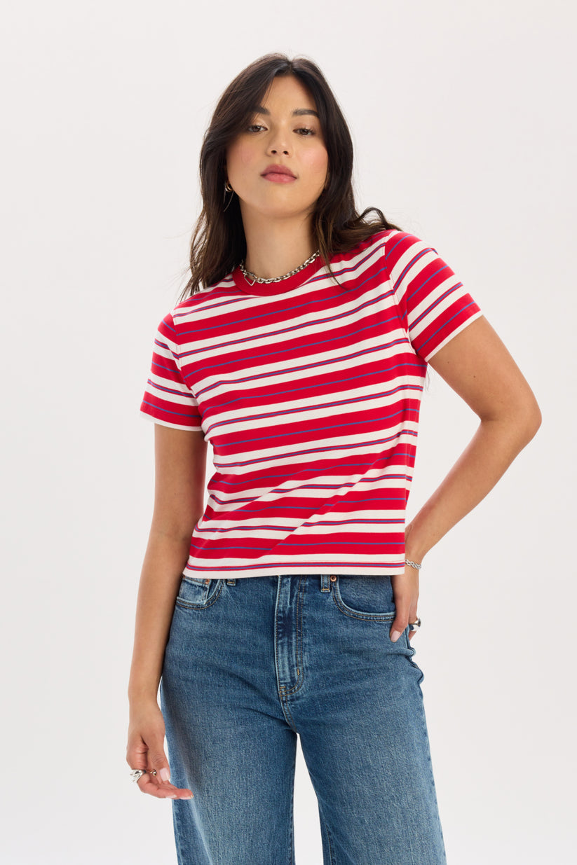 Zuma Crew Neck Tee - Scarlet Stripe