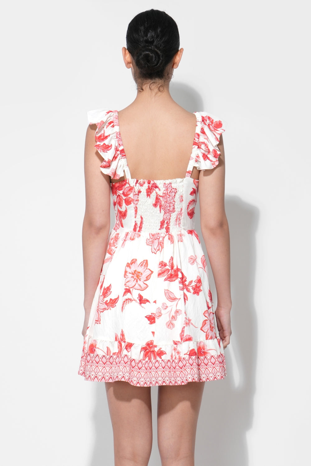 Rose Printed Tiered Mini Dress