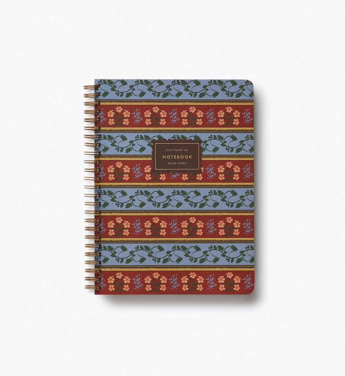 Teal and red patterned spiral notebook with 'Notebook' label
