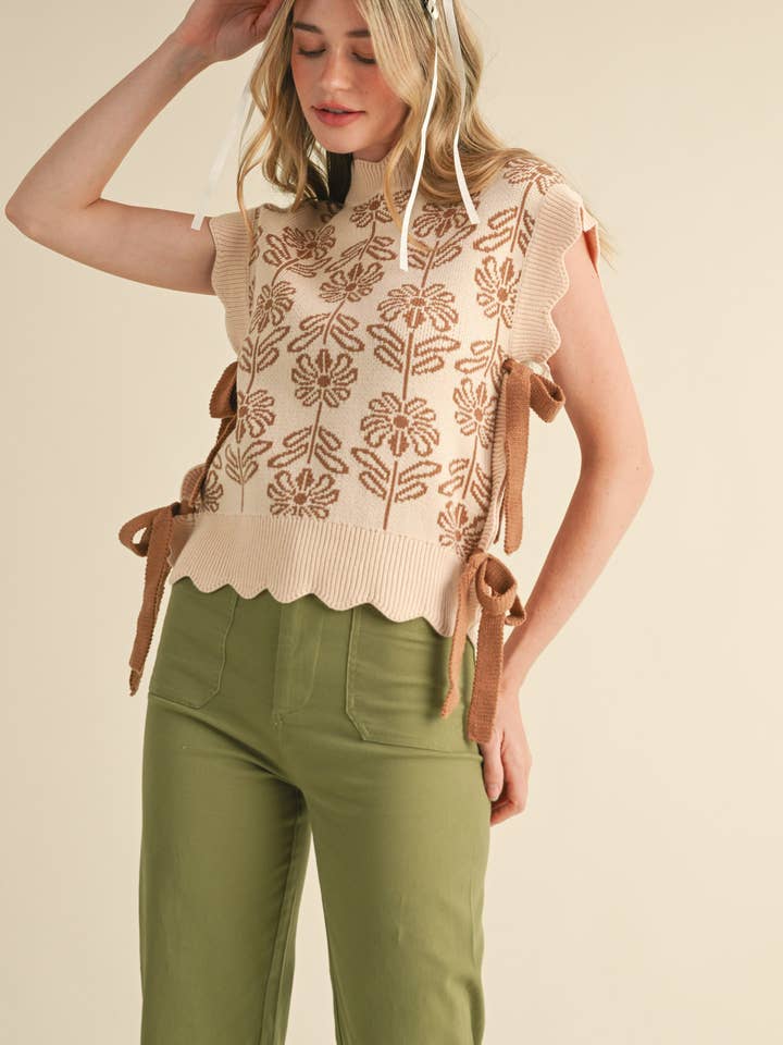 Stacked Florals Knit Sweater Vest