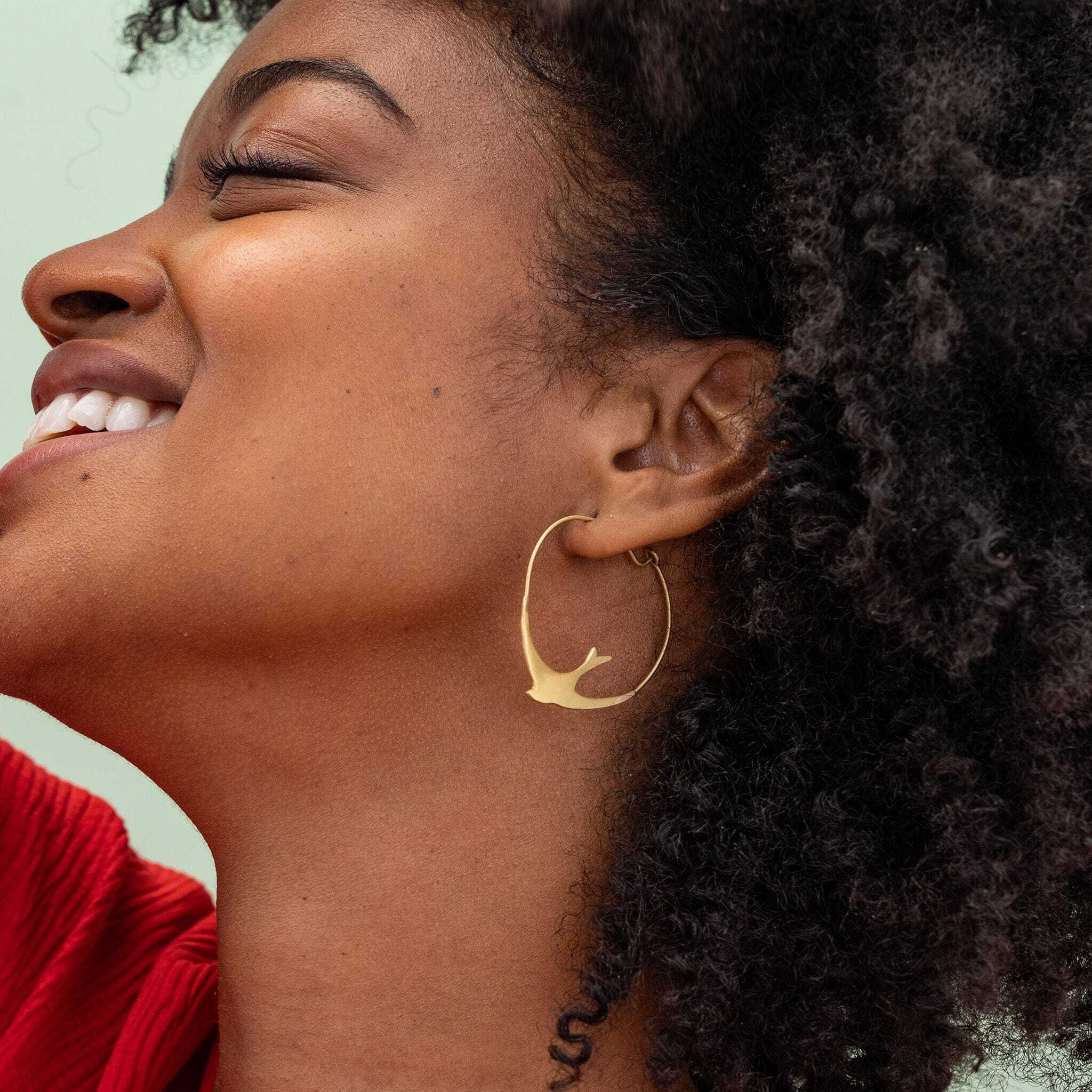 Amelia Circle Bird Hoop Earrings