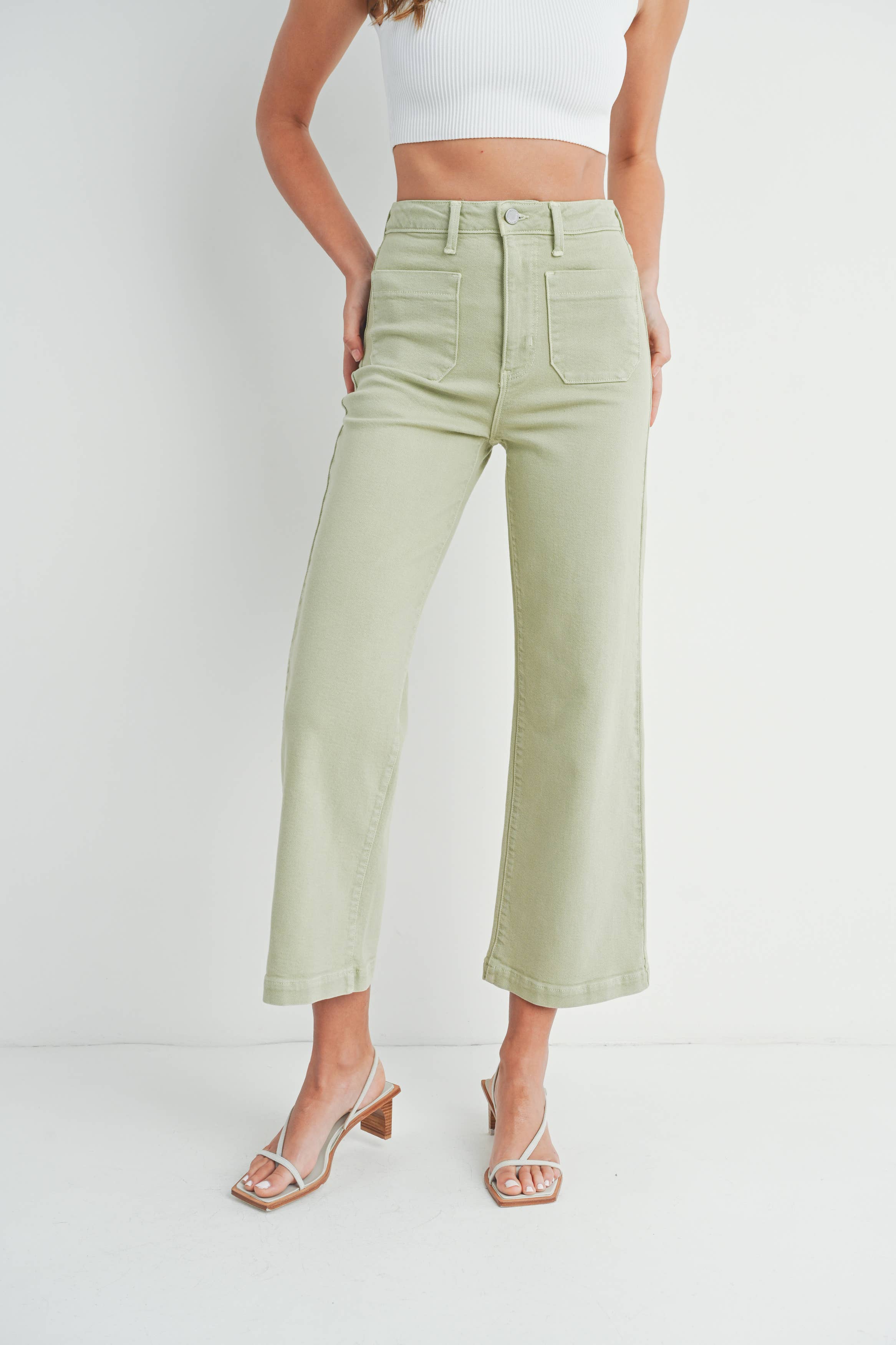 Patch Pocket Wide Leg Denim - Light Sage **FINAL SALE**
