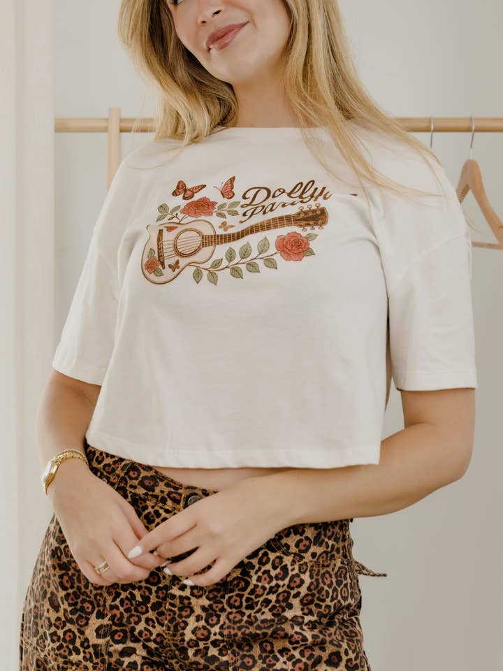 Dolly Parton Guitar Rose Crop Tee