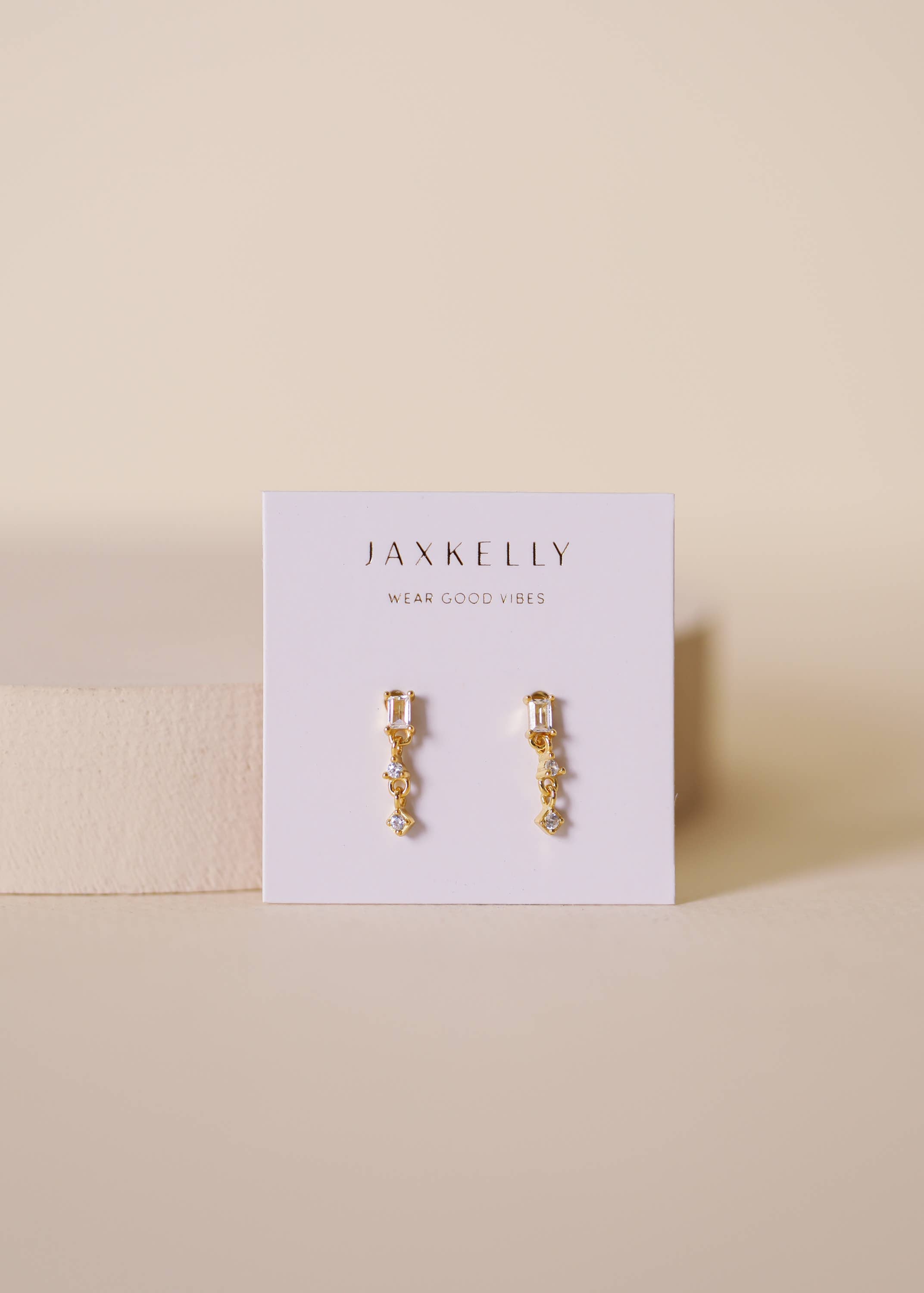 White Mini Baguette Drop Earrings
