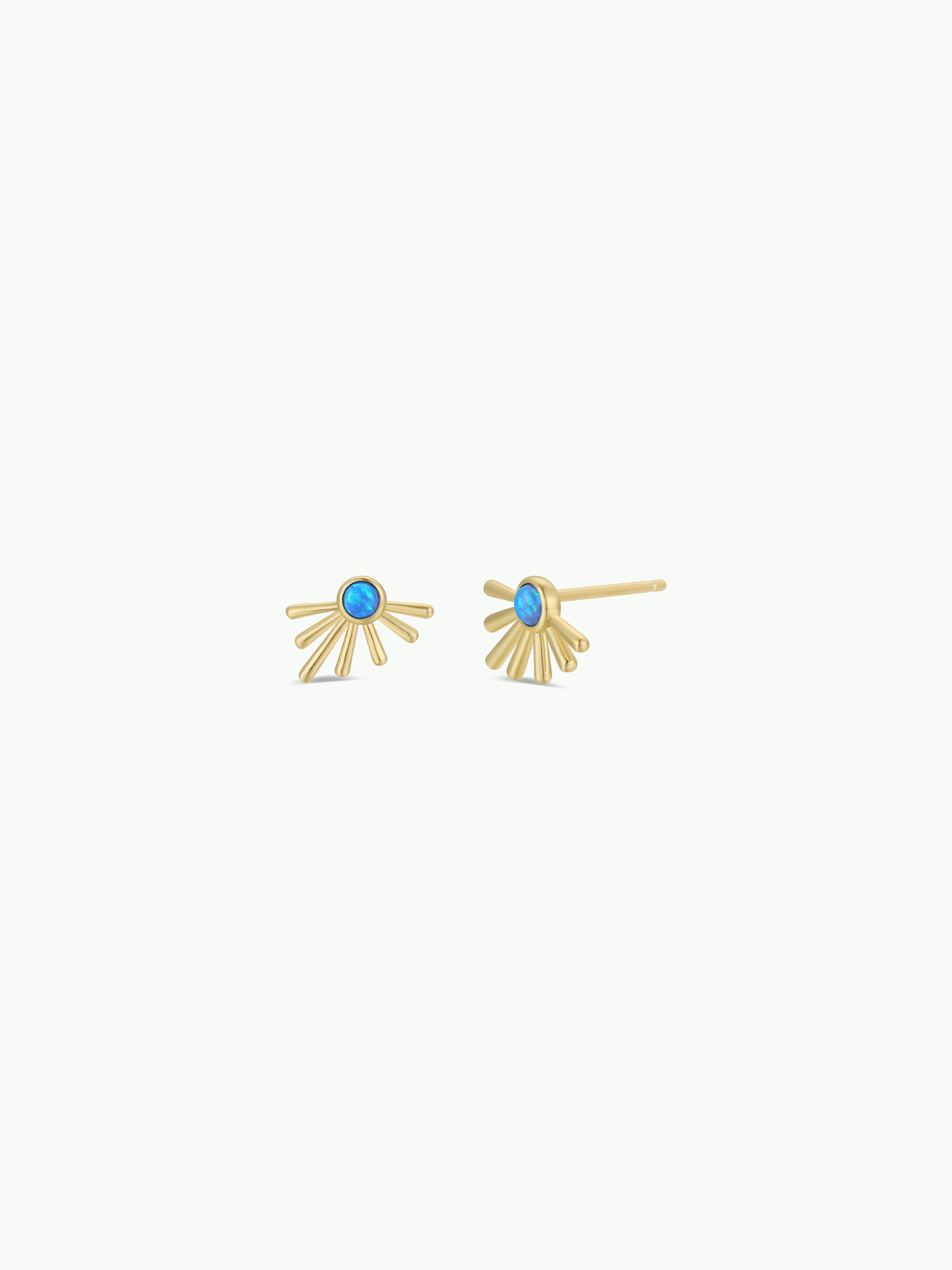 Fire Opal Sun Ray Gold Earrings