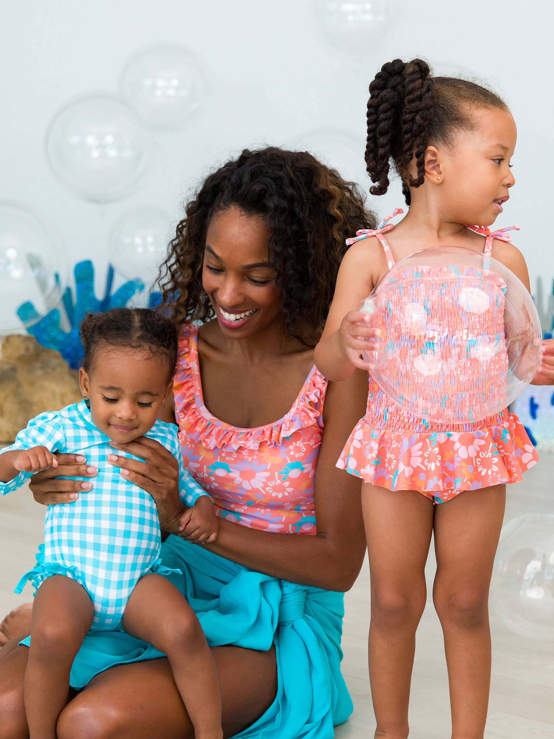 Peplum Smocked One Piece Swimsuit - Coral Floral *FINAL SALE*