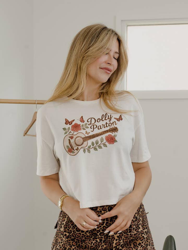 Dolly Parton Guitar Rose Crop Tee