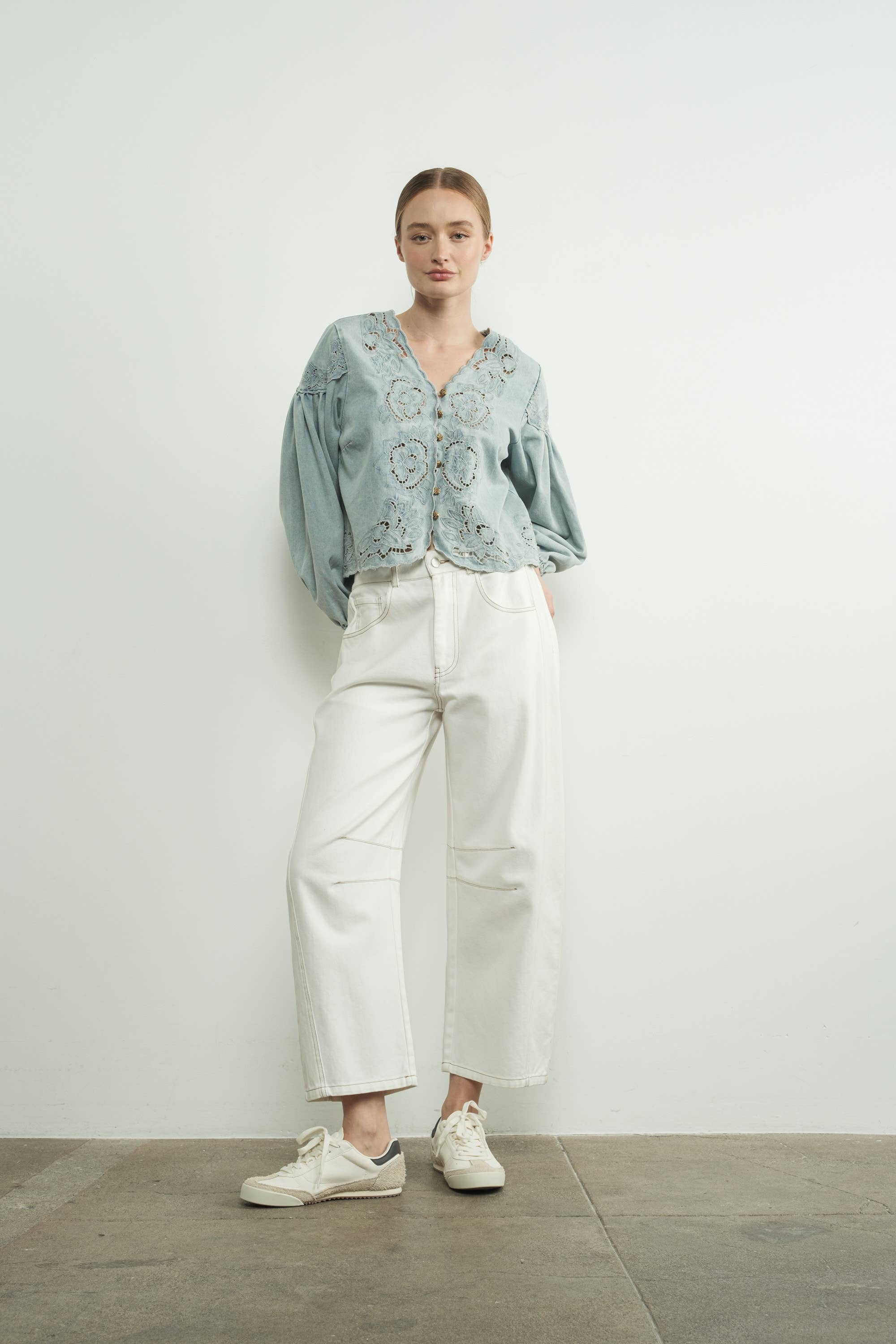 When In Rome Embroidered Blouse - Denim