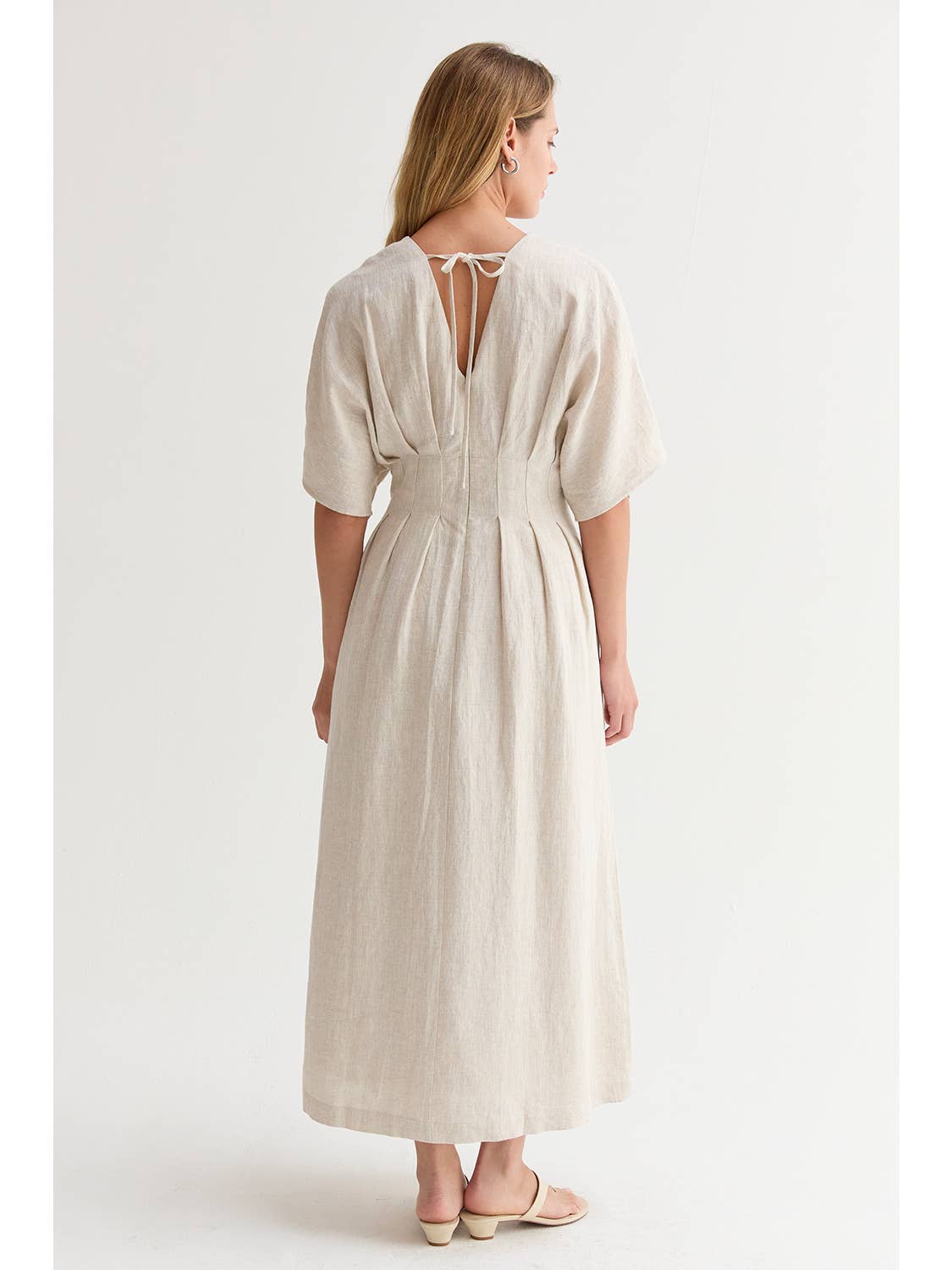 Aimee Pleated Linen Midi Dress