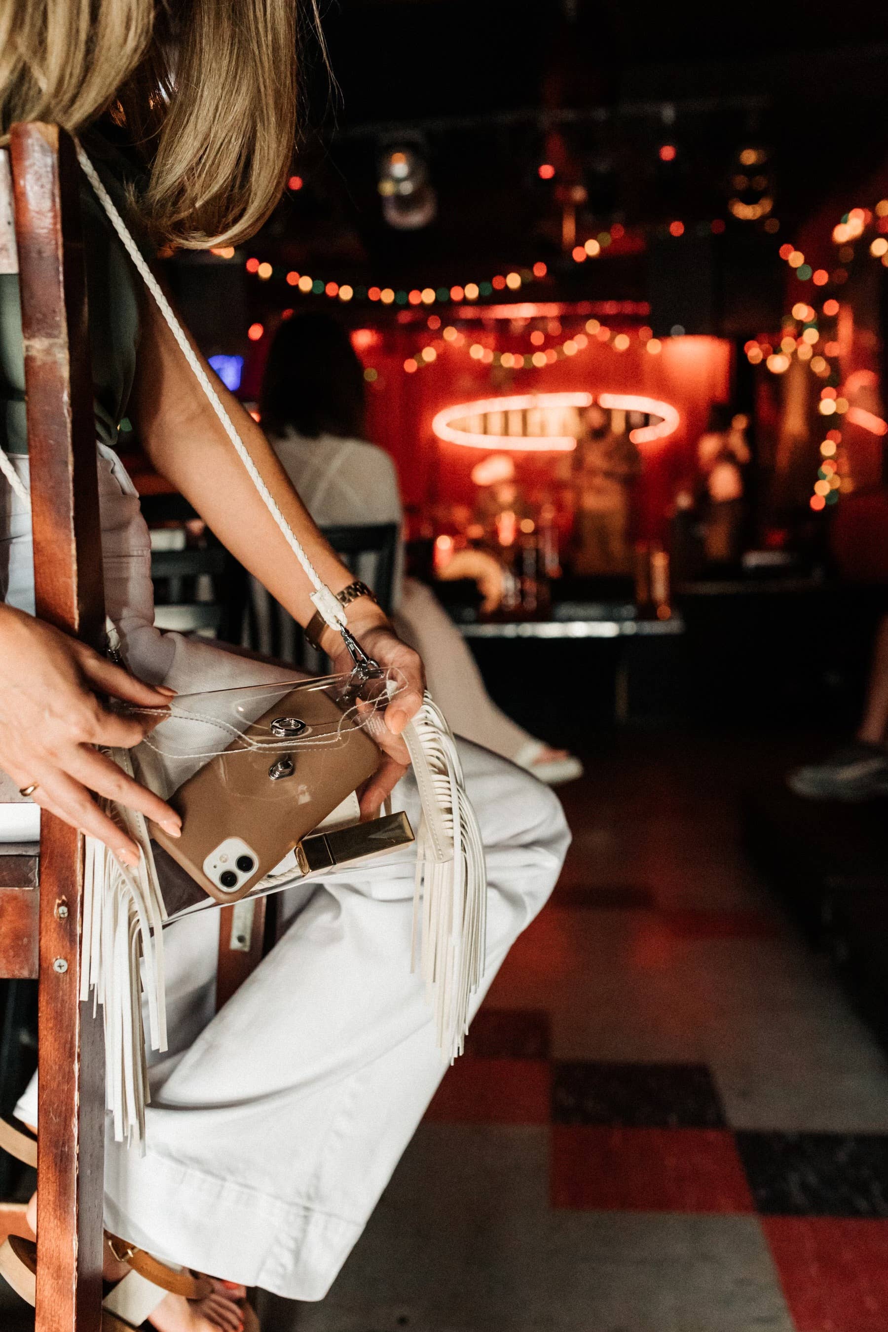 Clear Fringe Crossbody - Cream