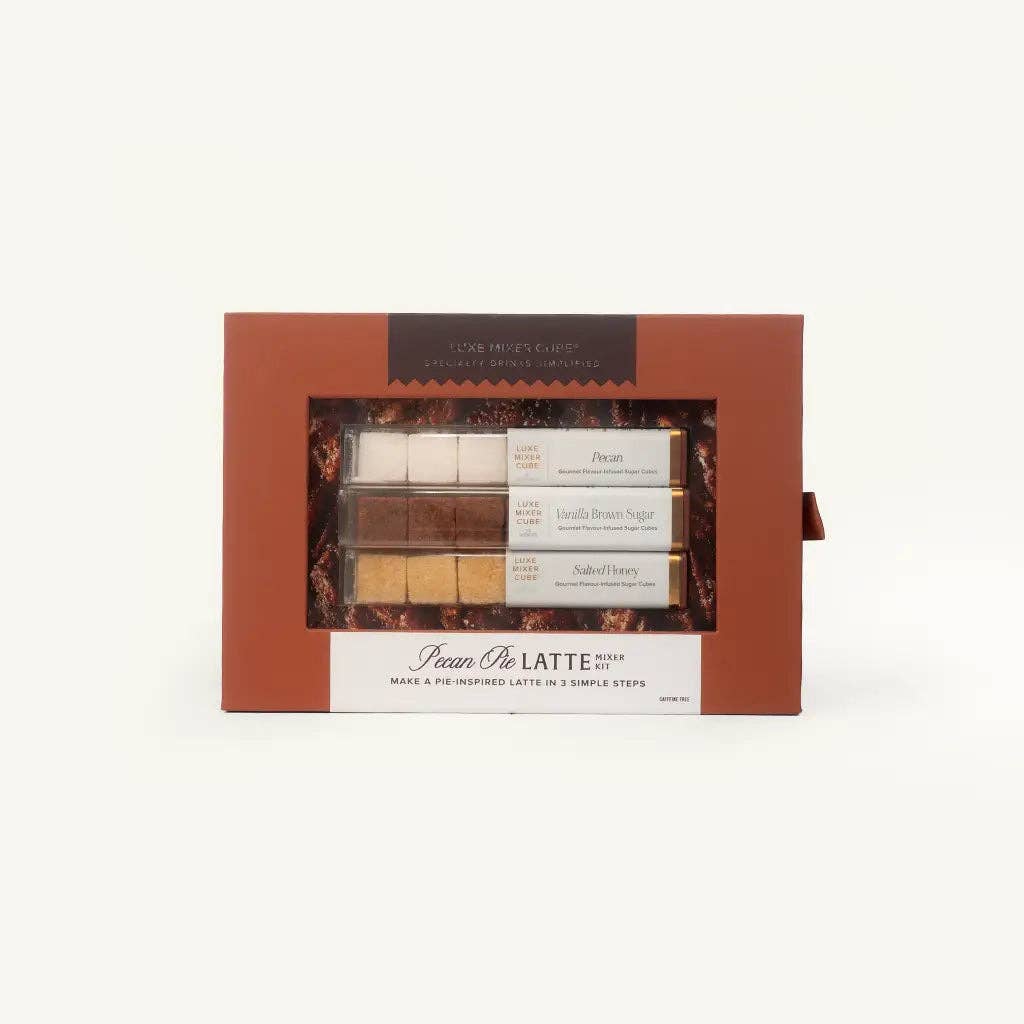 Pecan pie latte mixer cubes gift box with assorted brown and cream mix bars