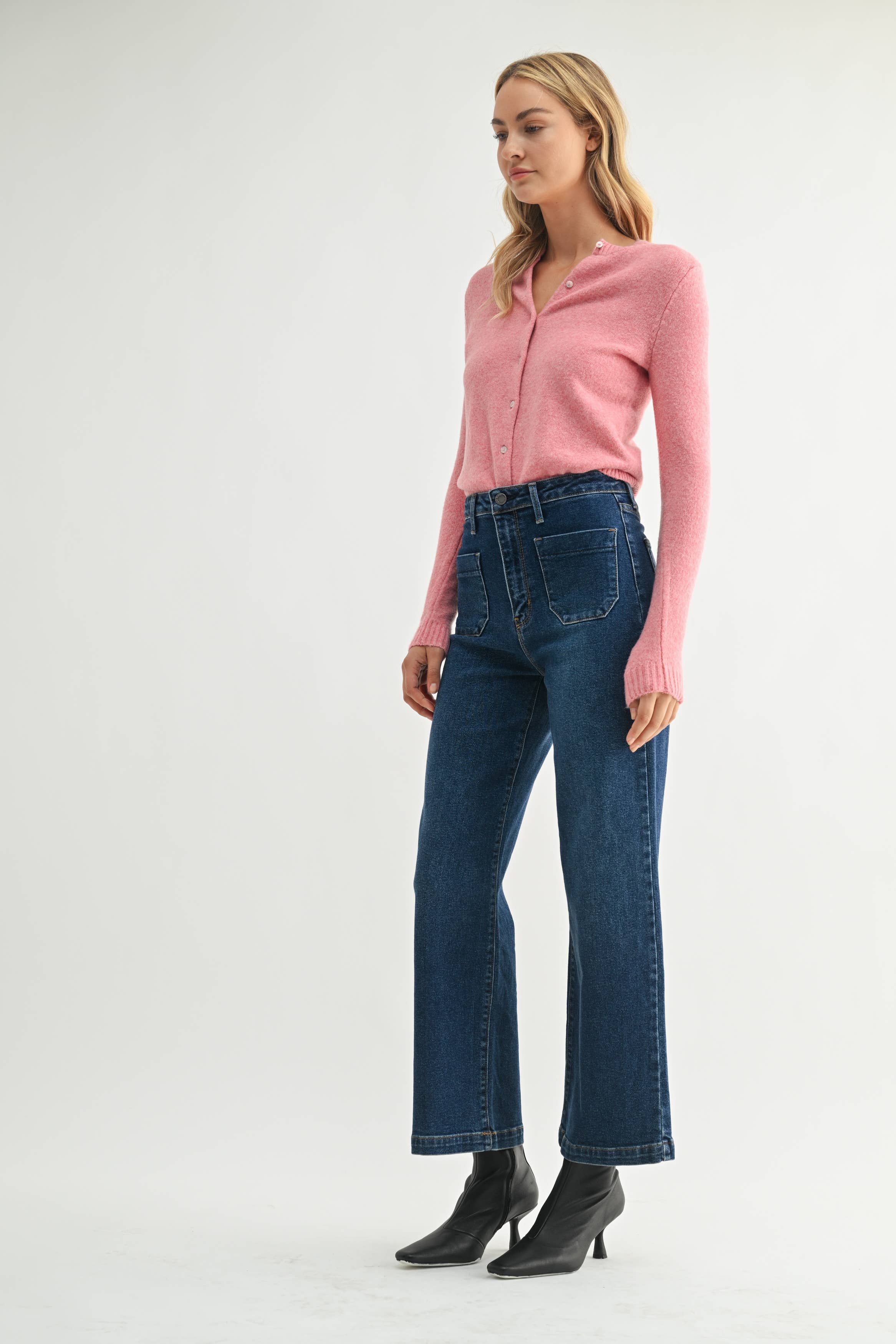 Patch Pocket Wide Leg Denim - Dark