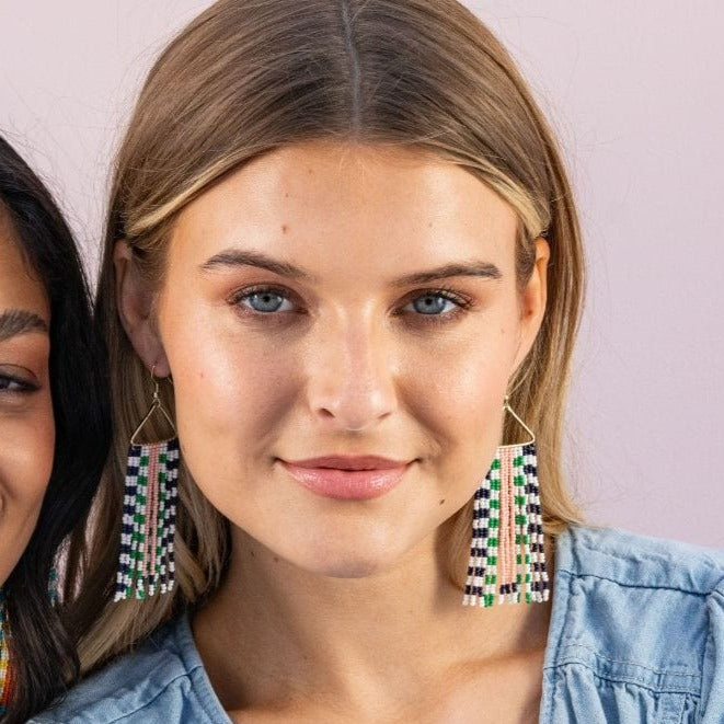Brooke Two-Tone Checked Fringe Earrings