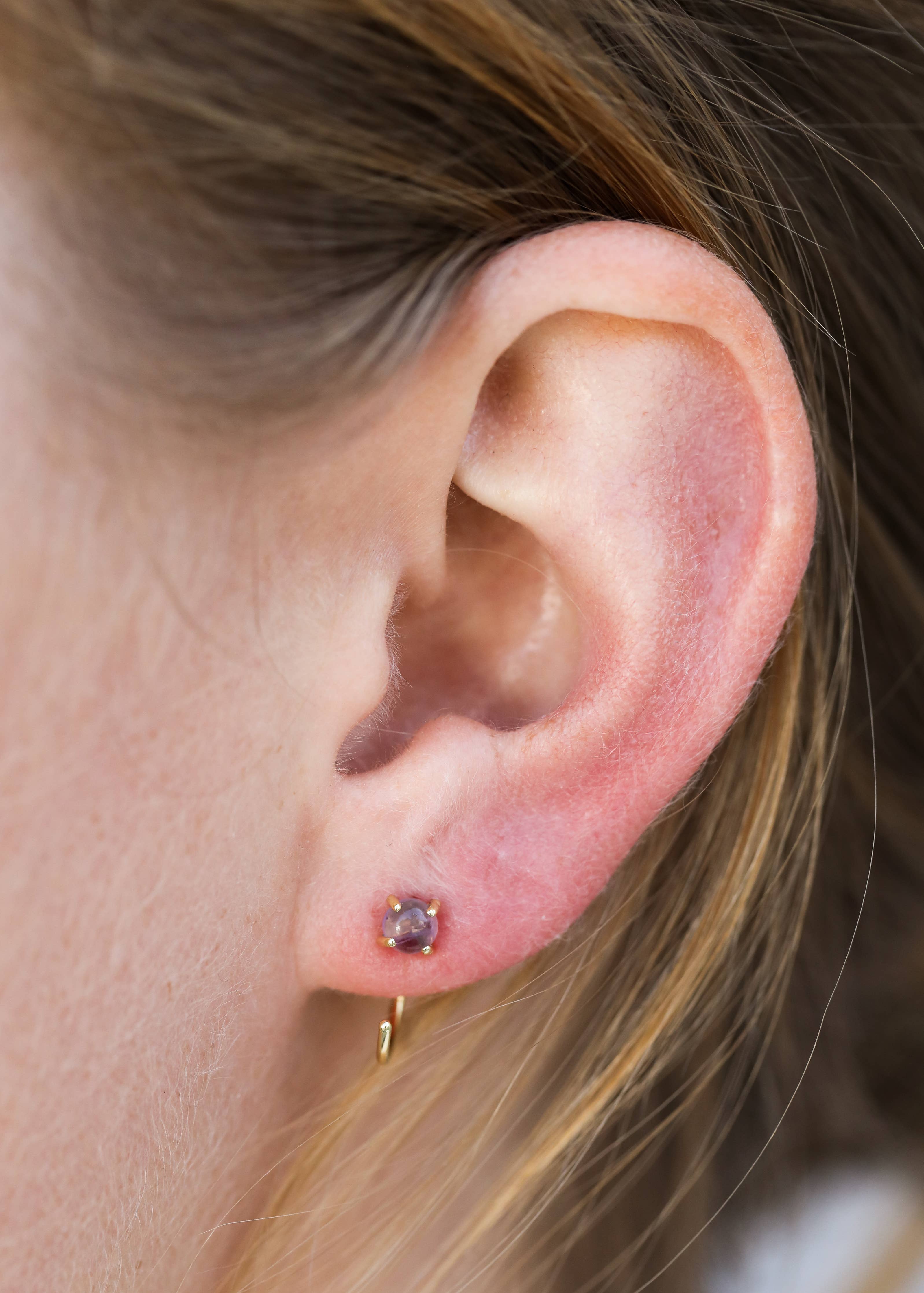 Amethyst Huggies Gold Earrings