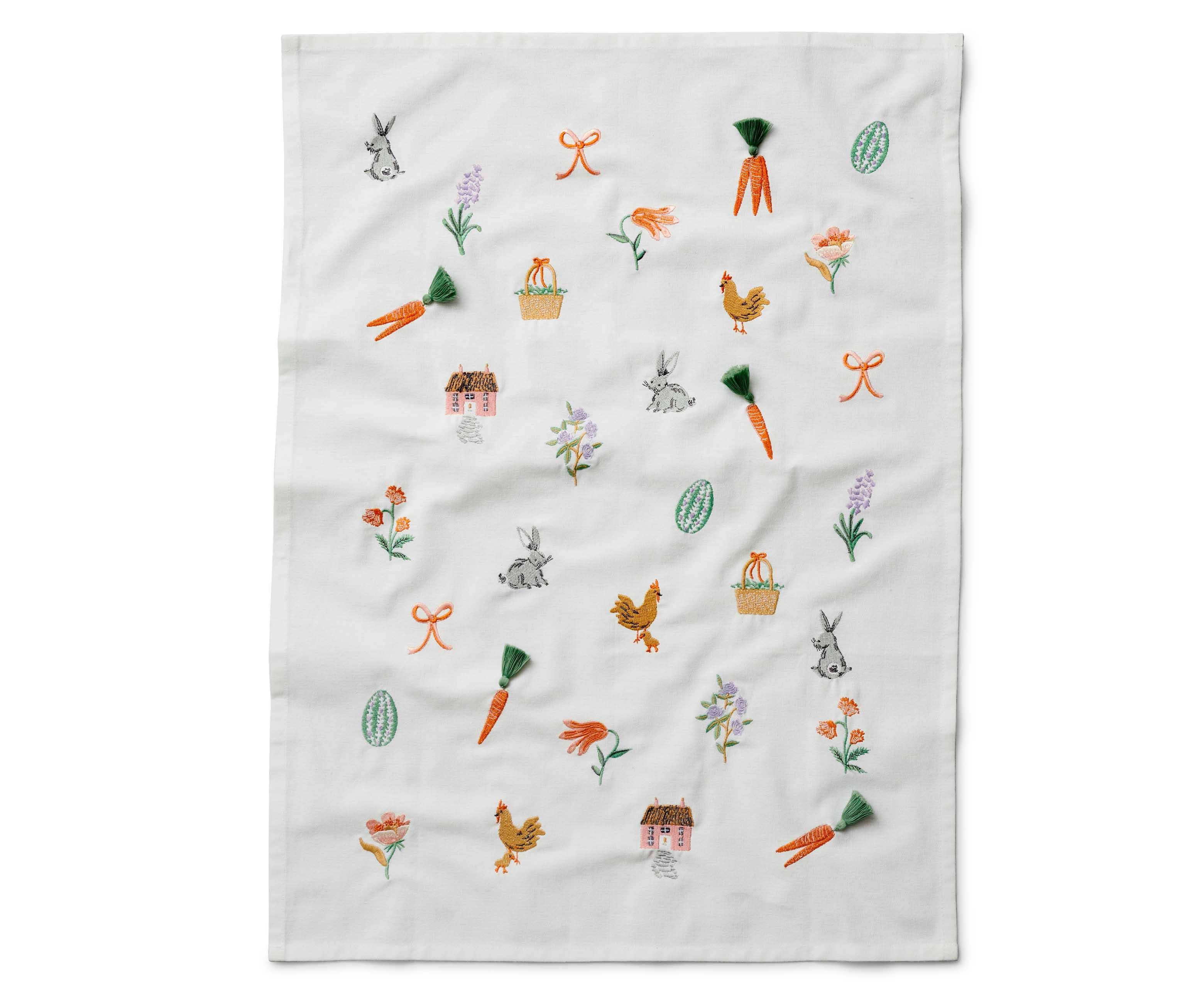 Spring Farm Embroidered Easter Tea Towel