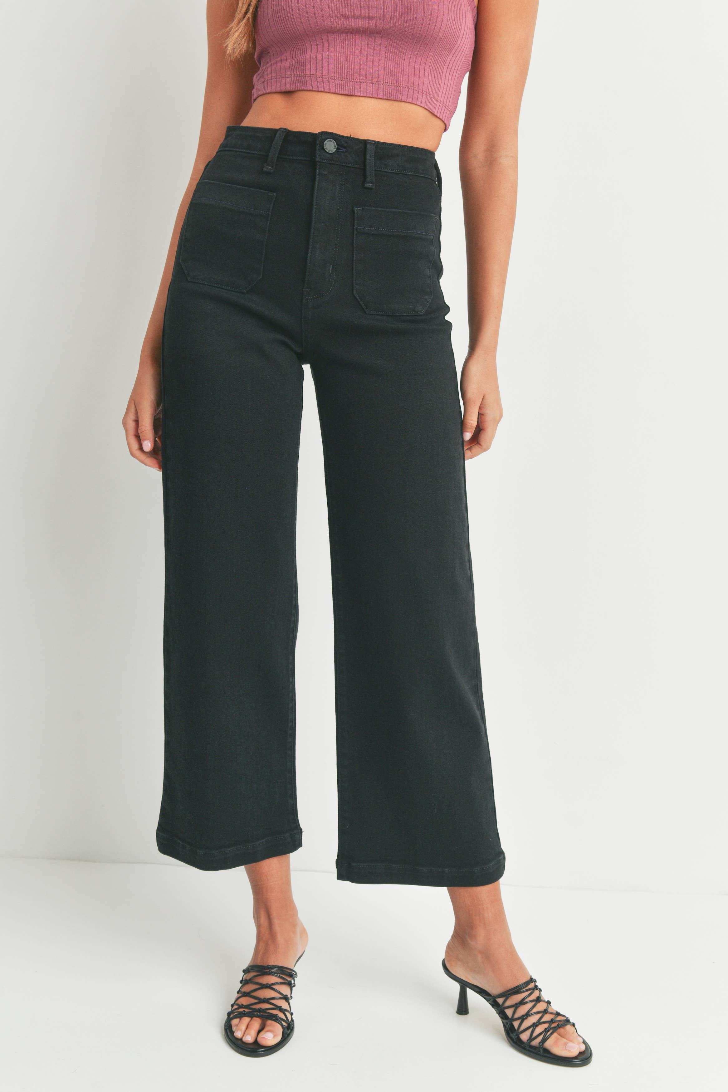 Patch Pocket Wide Leg Denim - Black