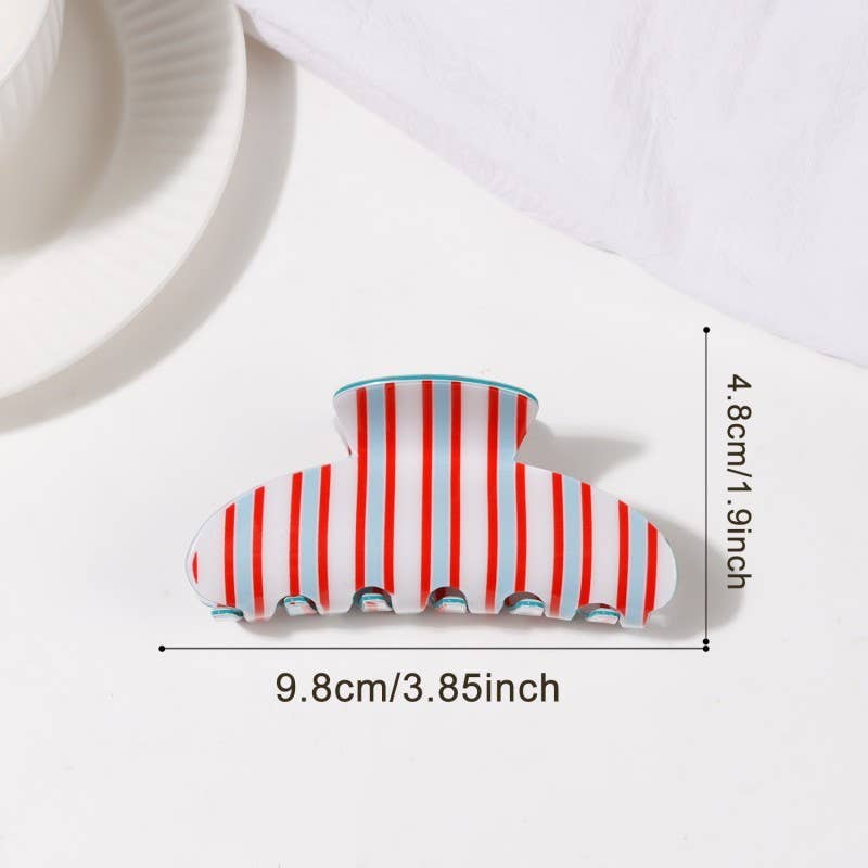 Jumbo Stripe Plaid Oval Hair Claw Clips