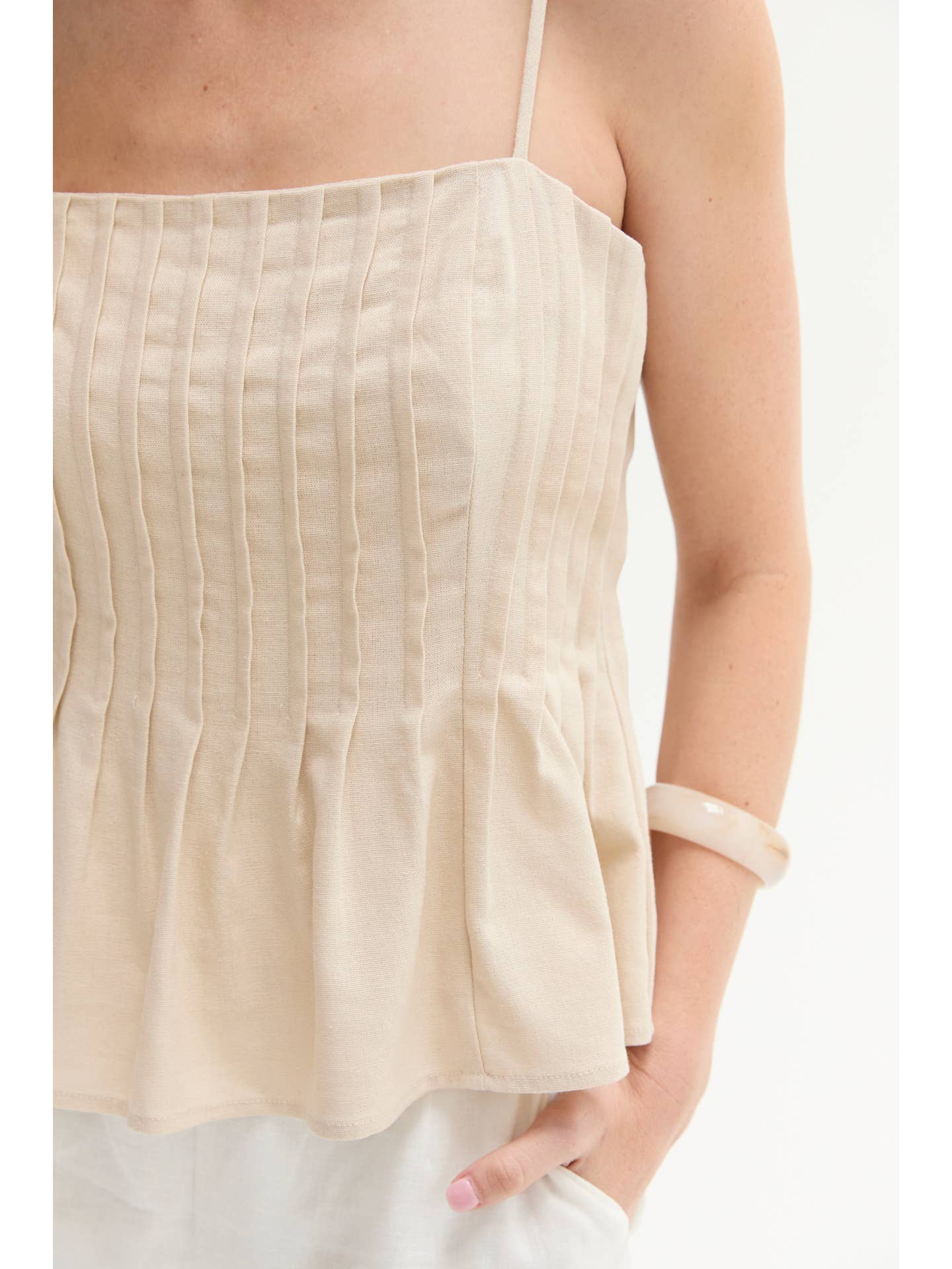 Claudia Pleated Linen Top - Oatmeal