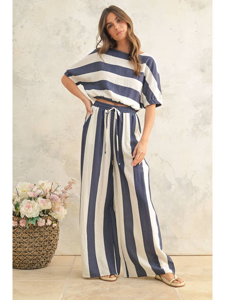 Wide Stripe Wide Leg Trousers