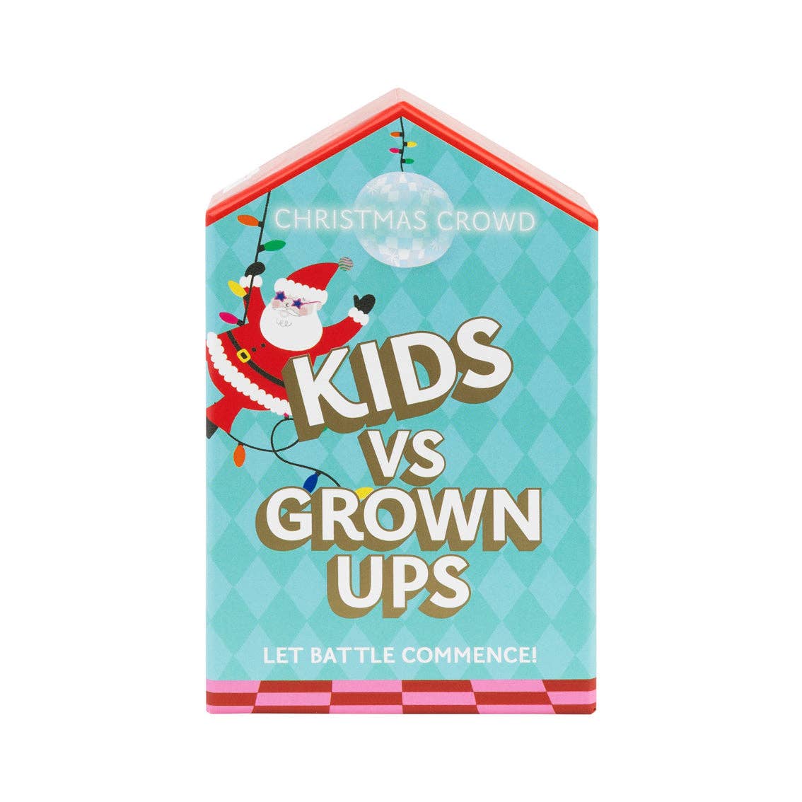 Kids vs Grown-Ups Santa game box with Let battle commence text