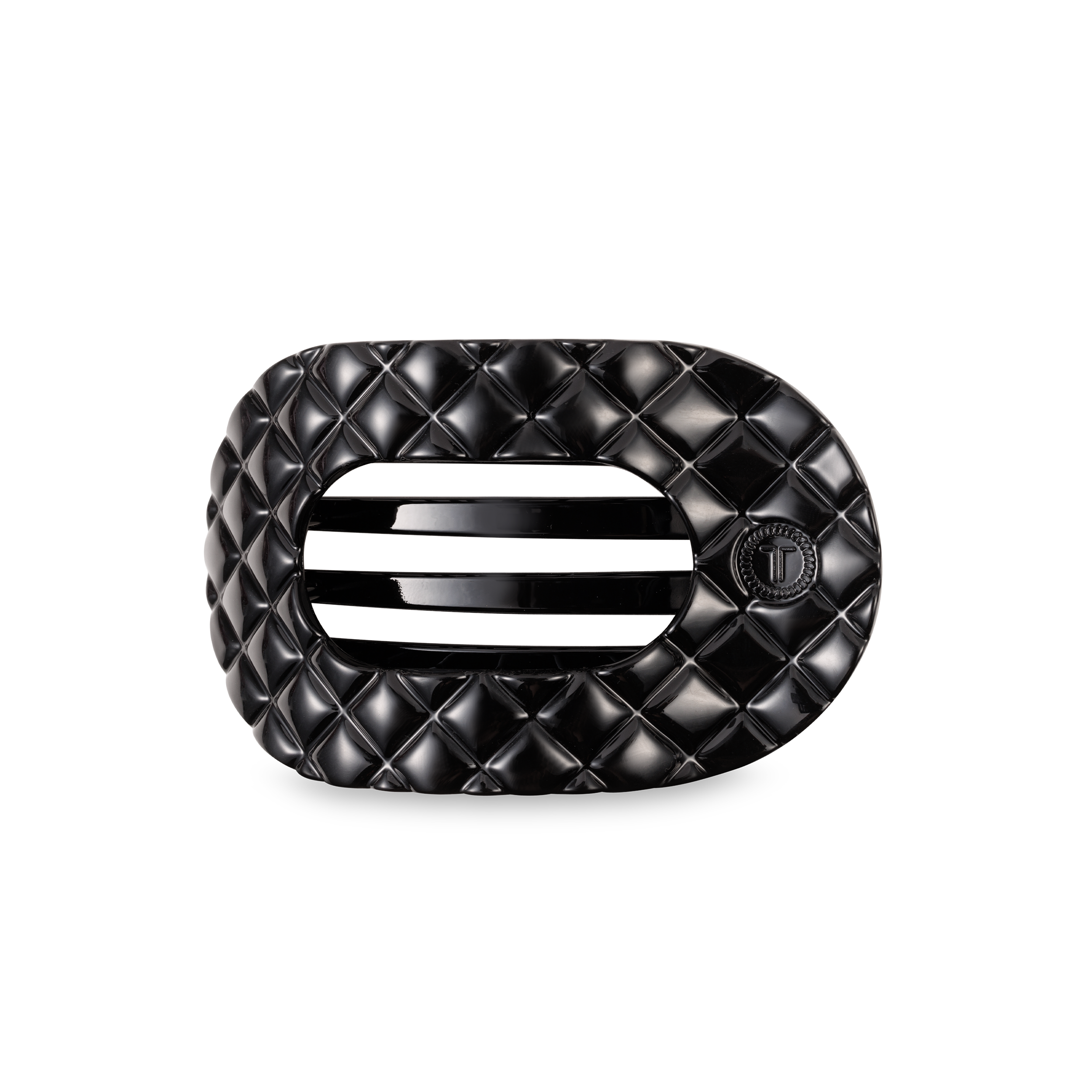 Quilted Jet Black Flat Round Hair Clip