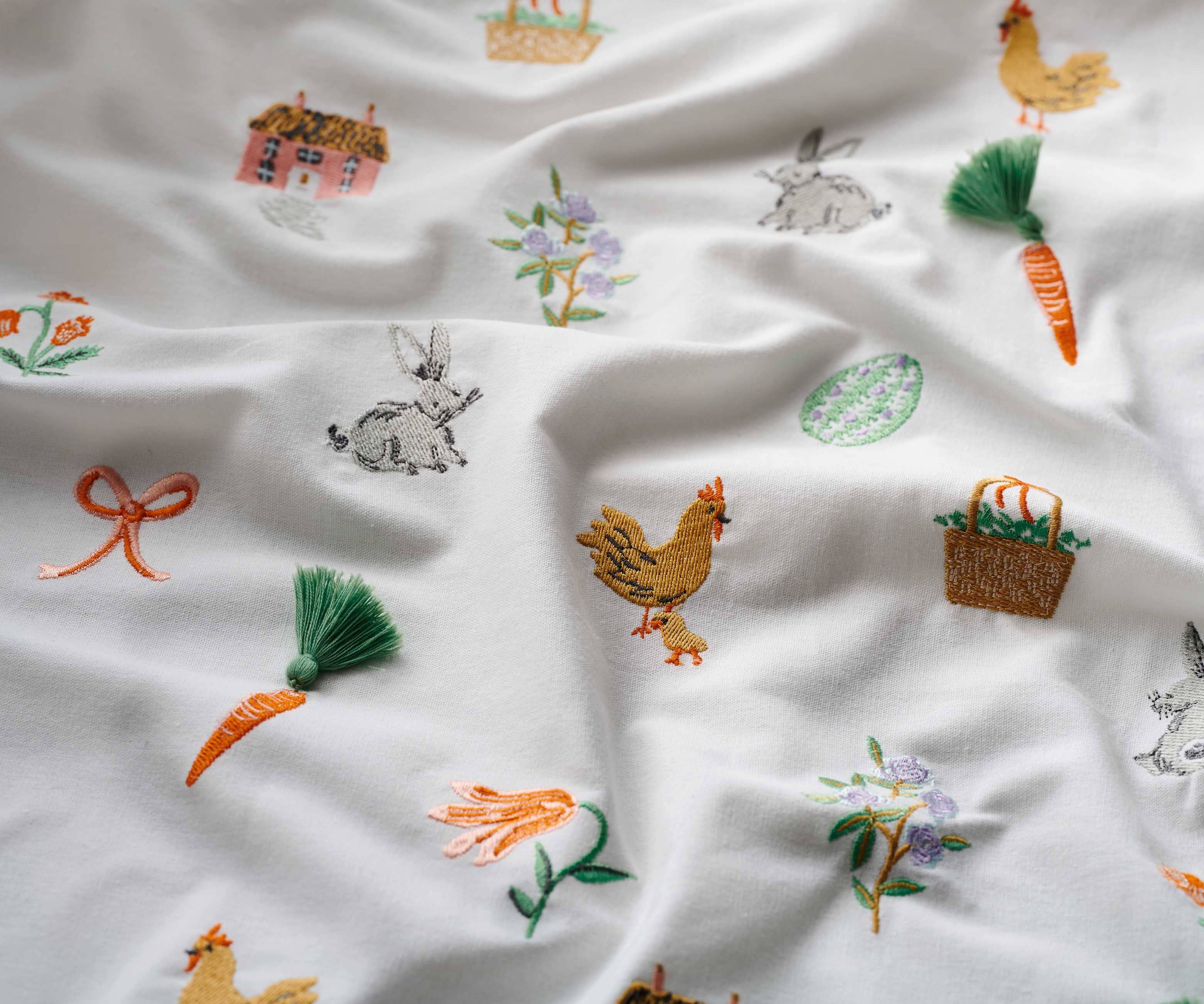 Spring Farm Embroidered Easter Tea Towel
