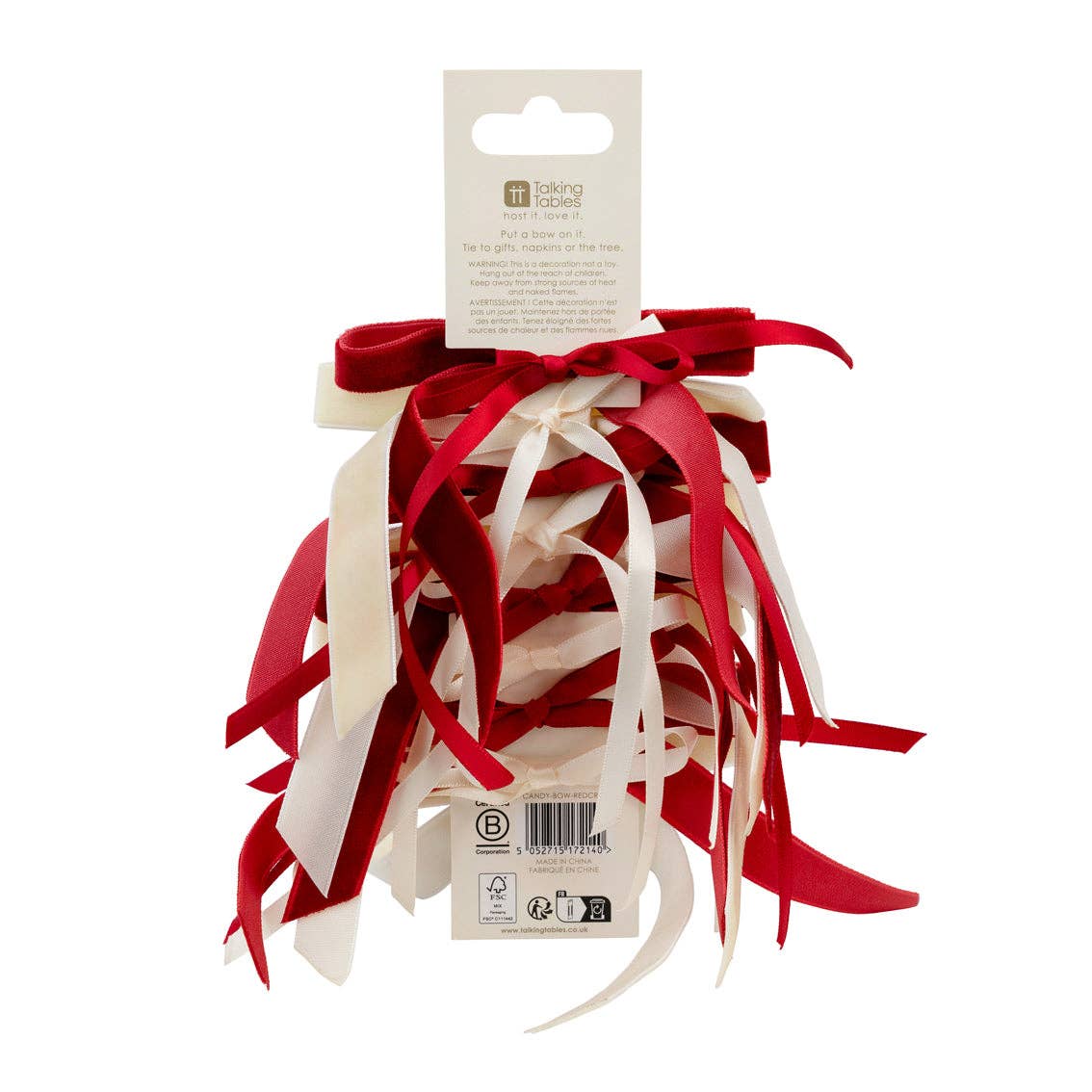 Velvet bow set with red-and-cream bows and detachable ribbon tails
