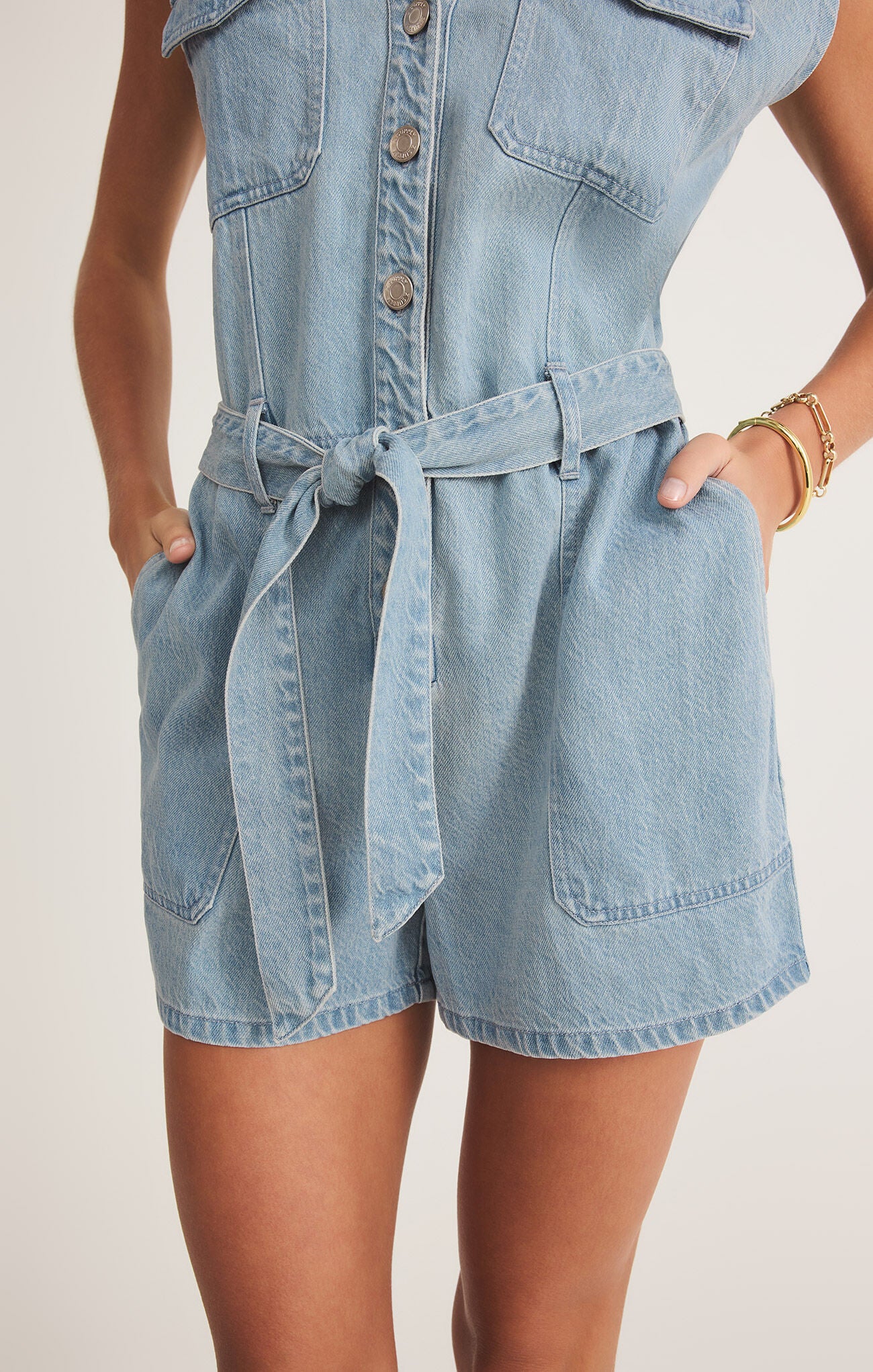 Dash Twill Romper - Light Vintage Indigo