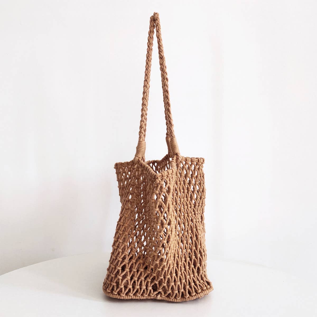 Woven Shoulder Beach Bag - Khaki