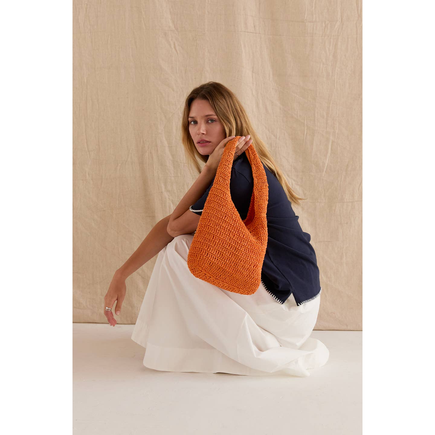 Erin Striped Weave Bag - Orange