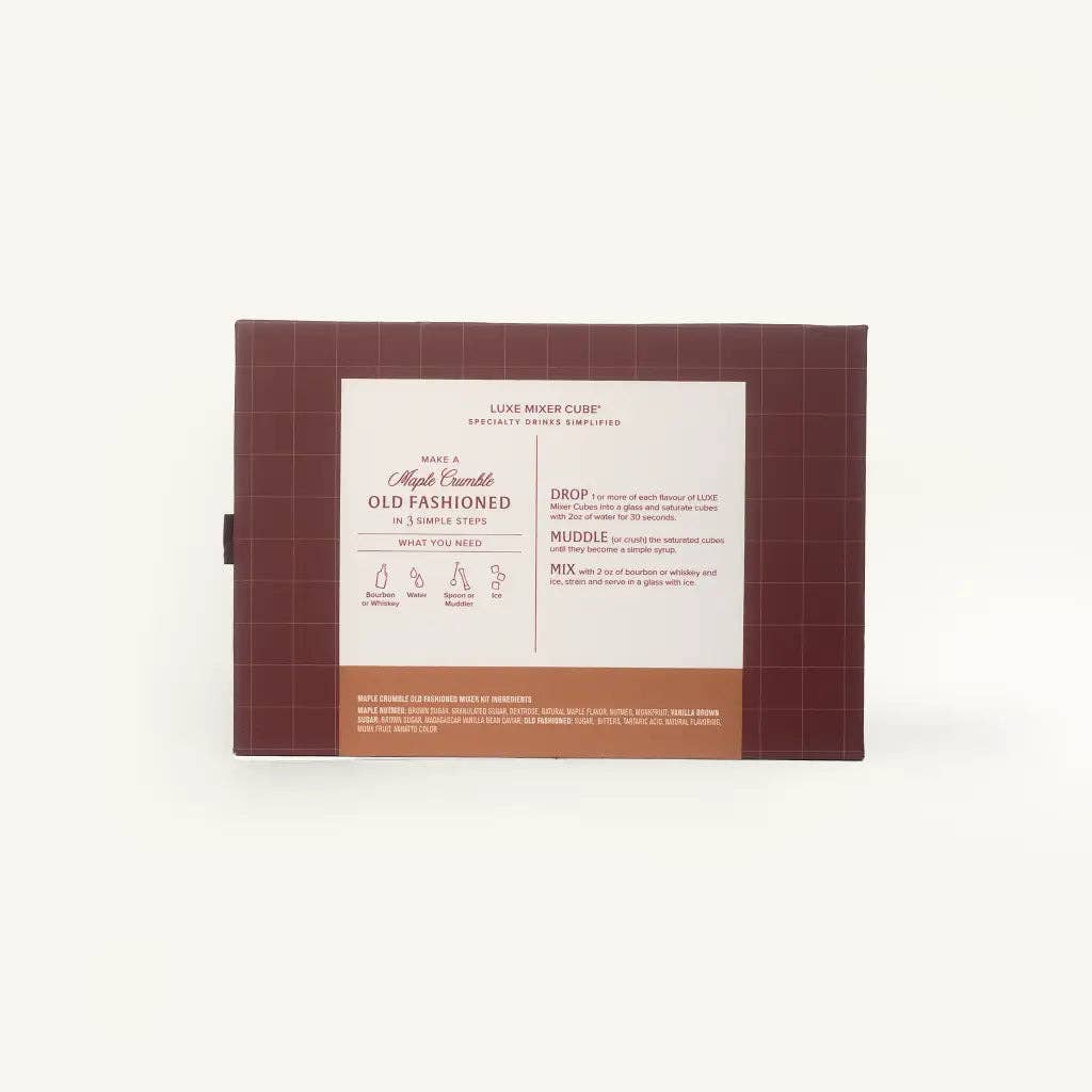 Old fashioned mixer cubes gift box back with usage instructions label