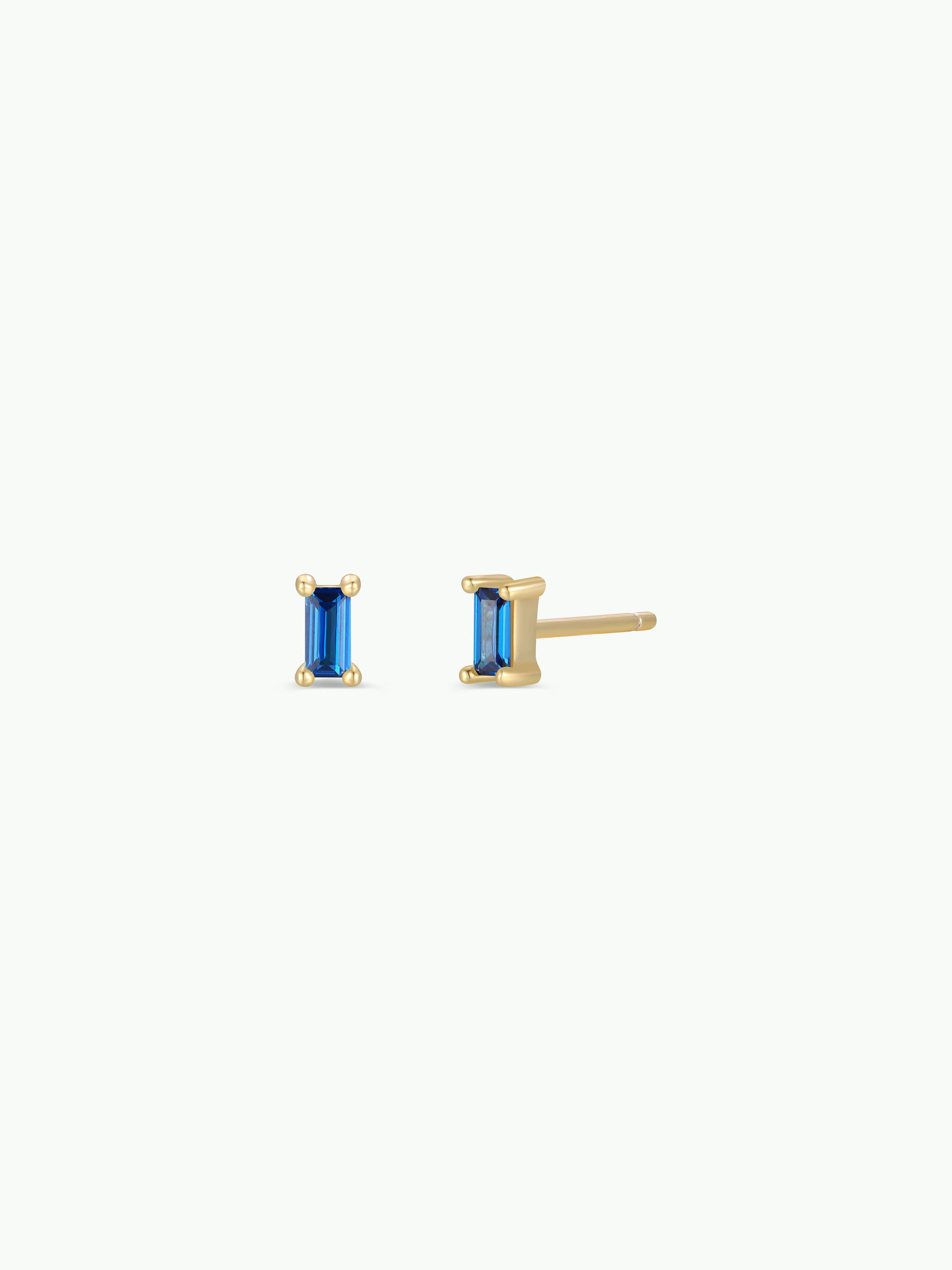 Sapphire Baguette Gold Earrings