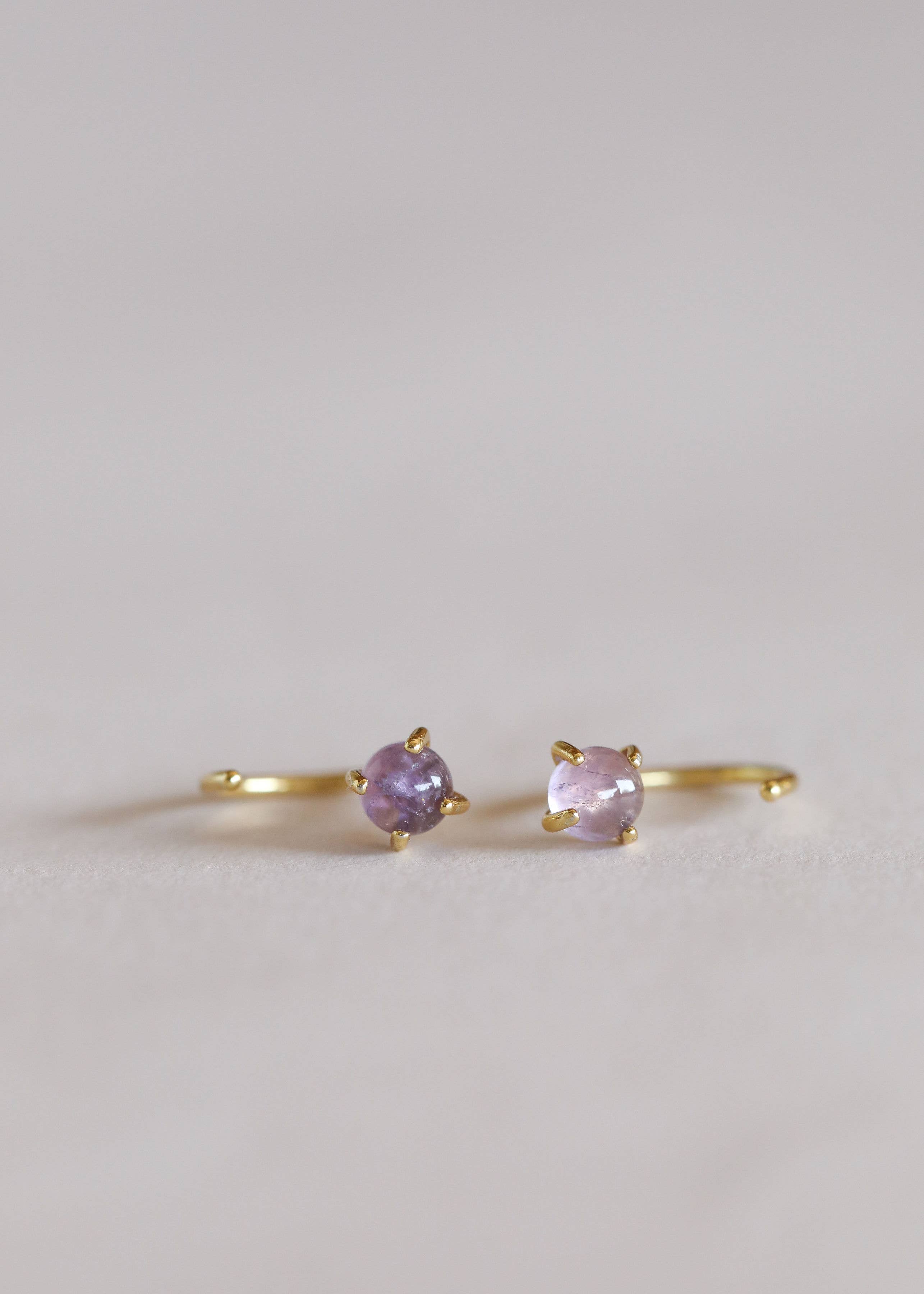 Amethyst Huggies Gold Earrings