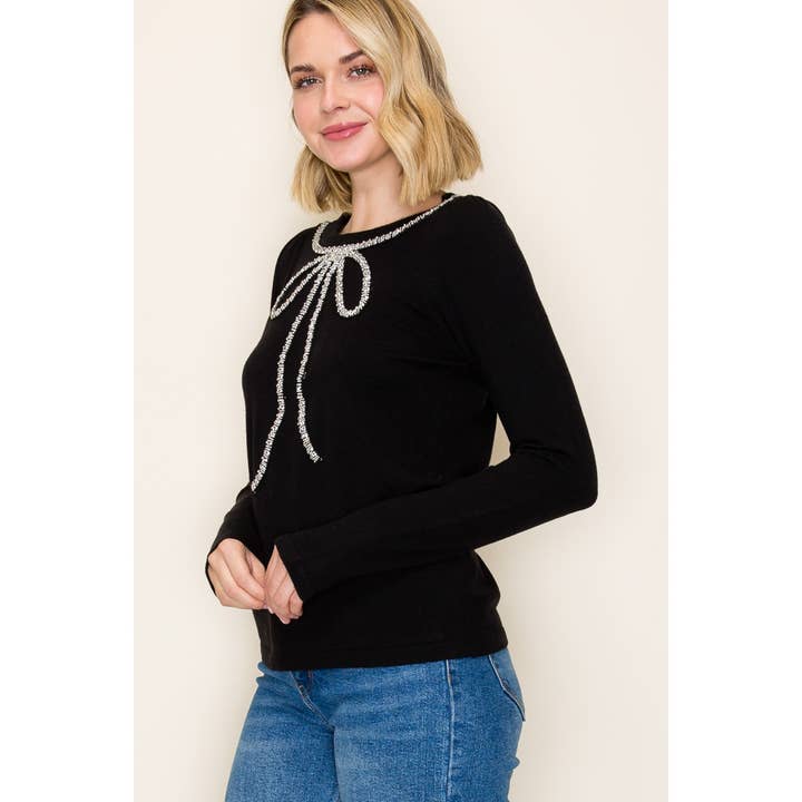 With a Bow Jeweled Sweater