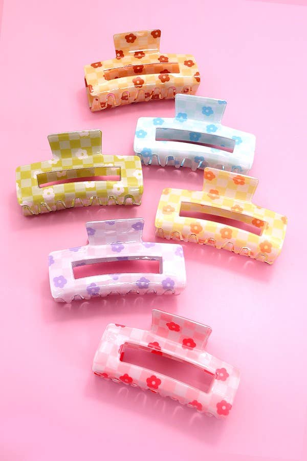 Daisy Checker Hair Claw Clips