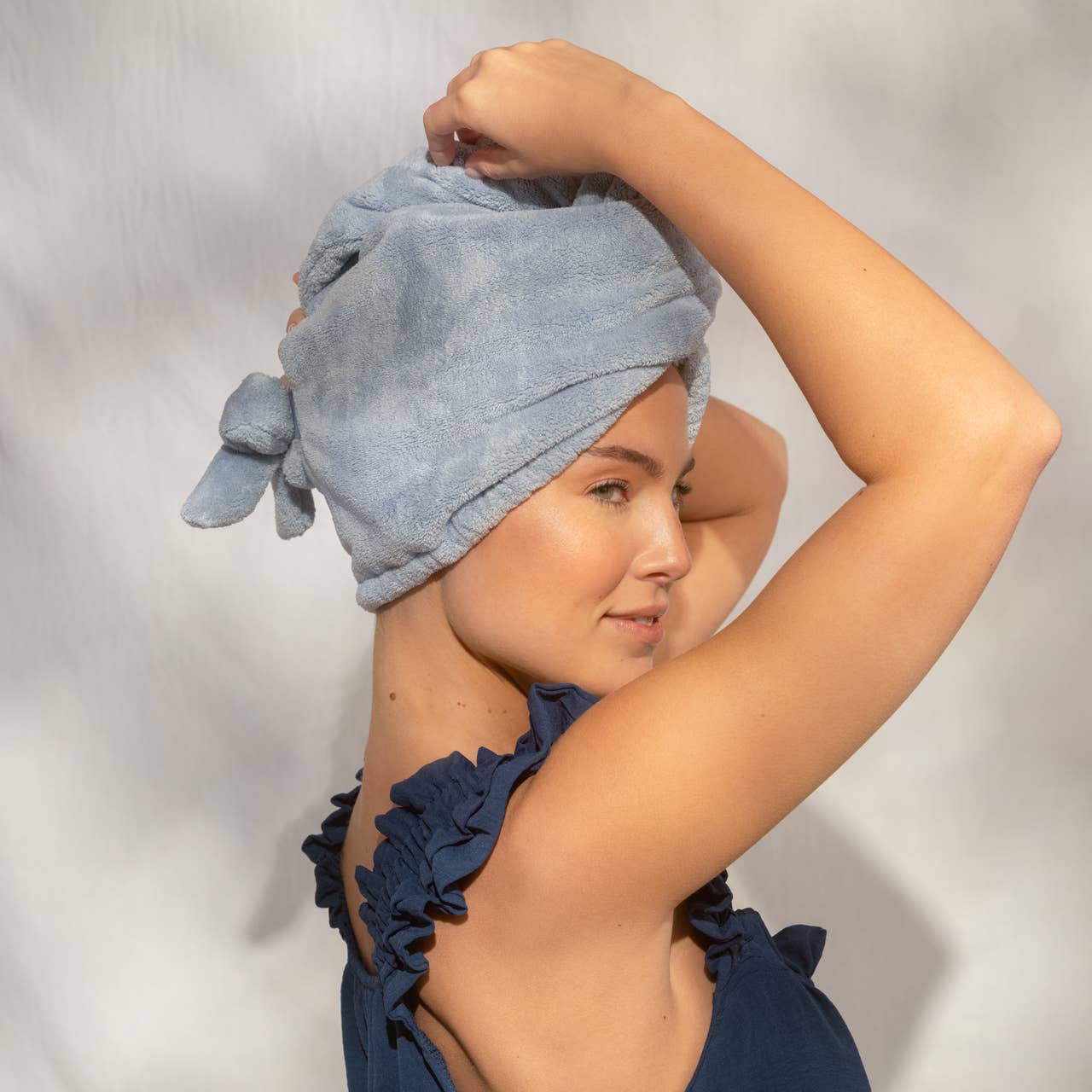 Bow Microfiber Hair Towel Turban  - Coastal Blue