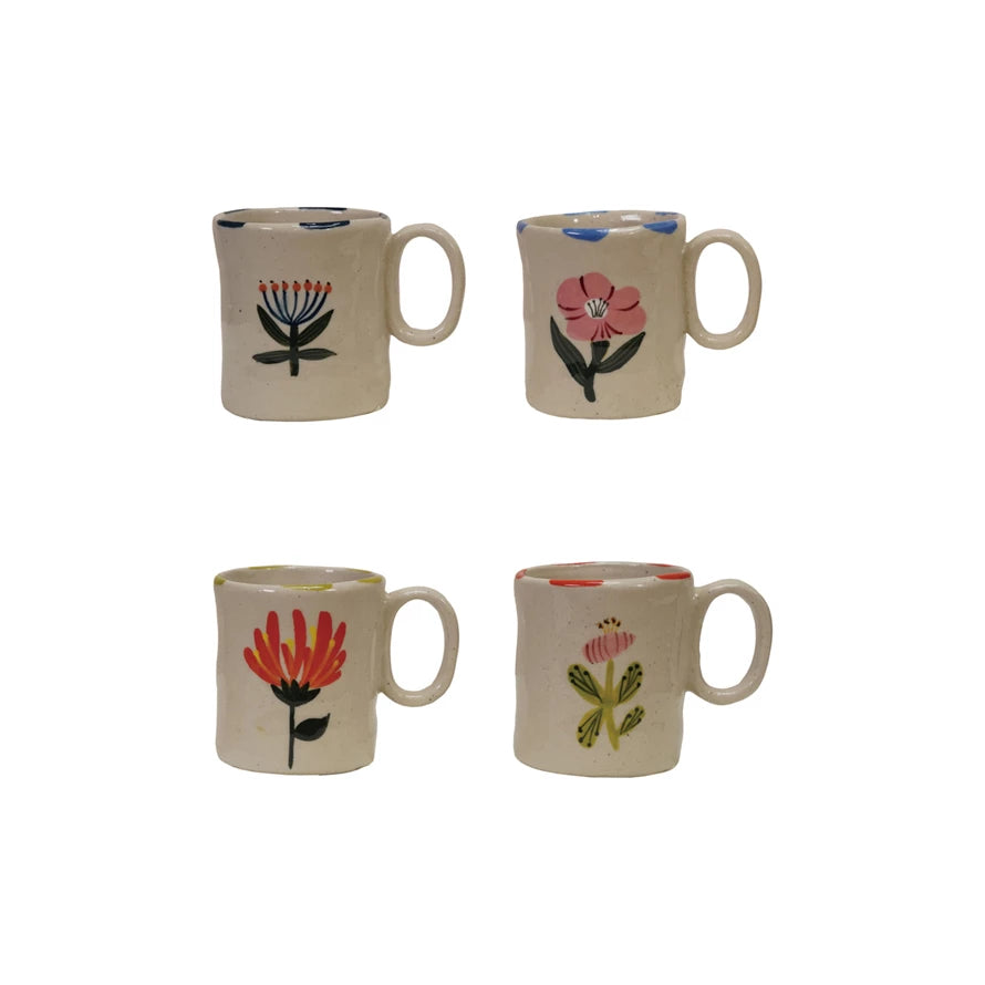 Hand-Painted Floral Stoneware Mini Mug